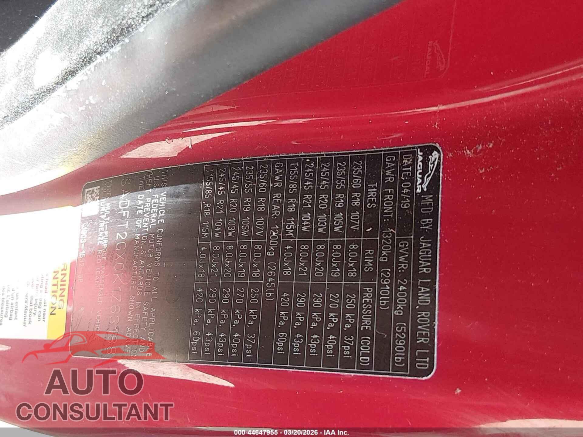 JAGUAR E-PACE 2019 - SADFT2GX0K1Z63188