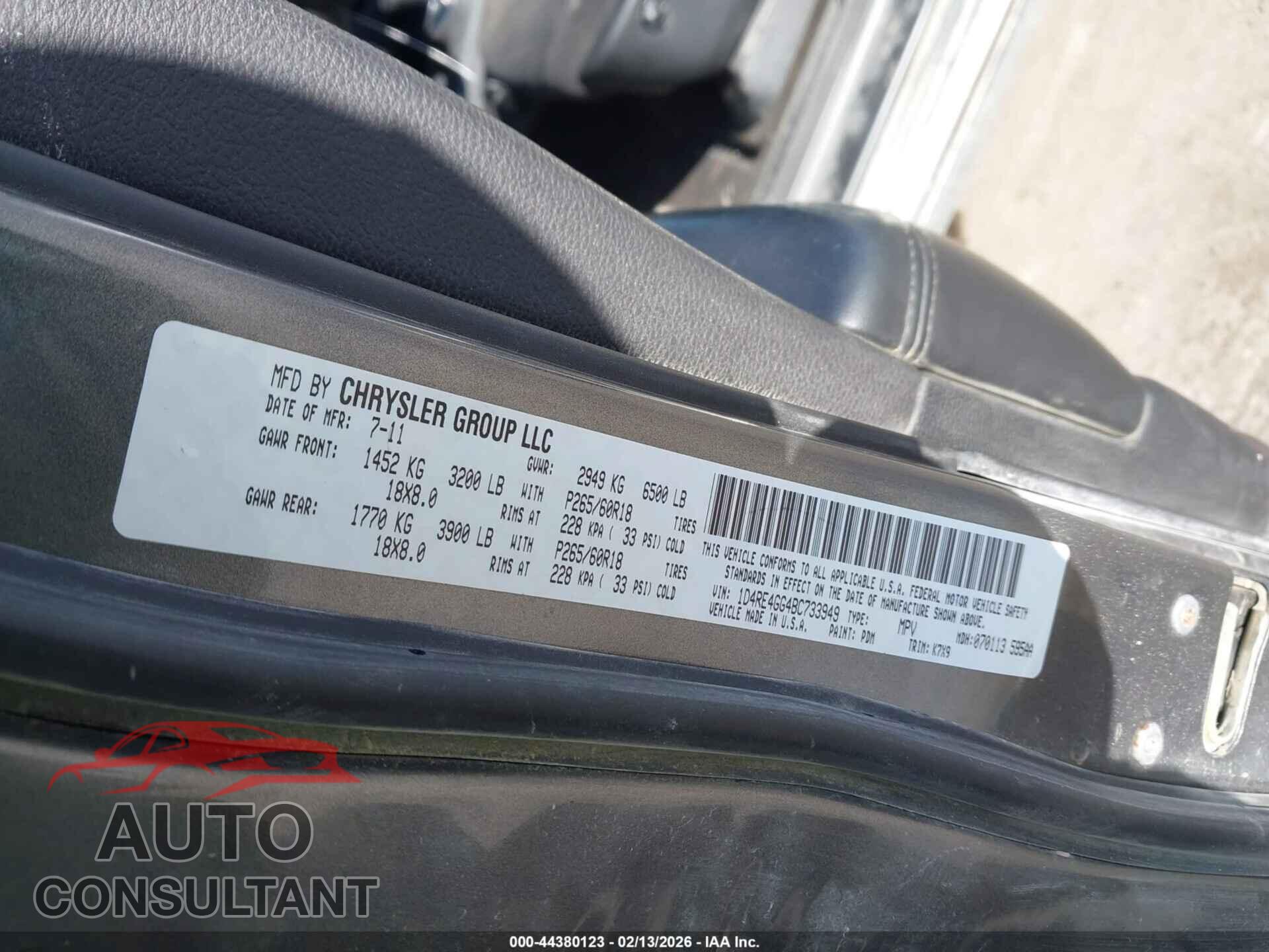 DODGE DURANGO 2011 - 1D4RE4GG4BC733949