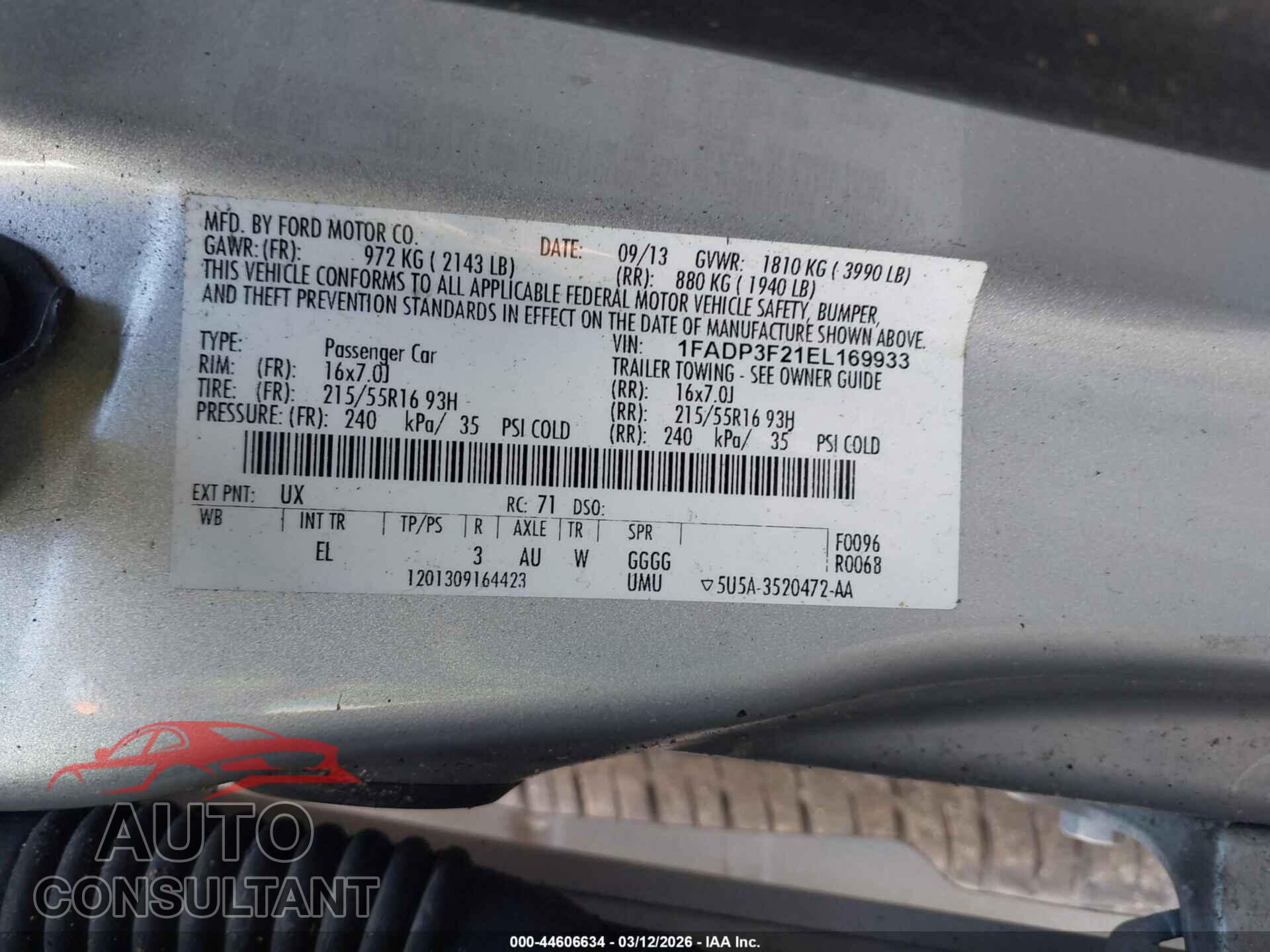 FORD FOCUS 2014 - 1FADP3F21EL169933