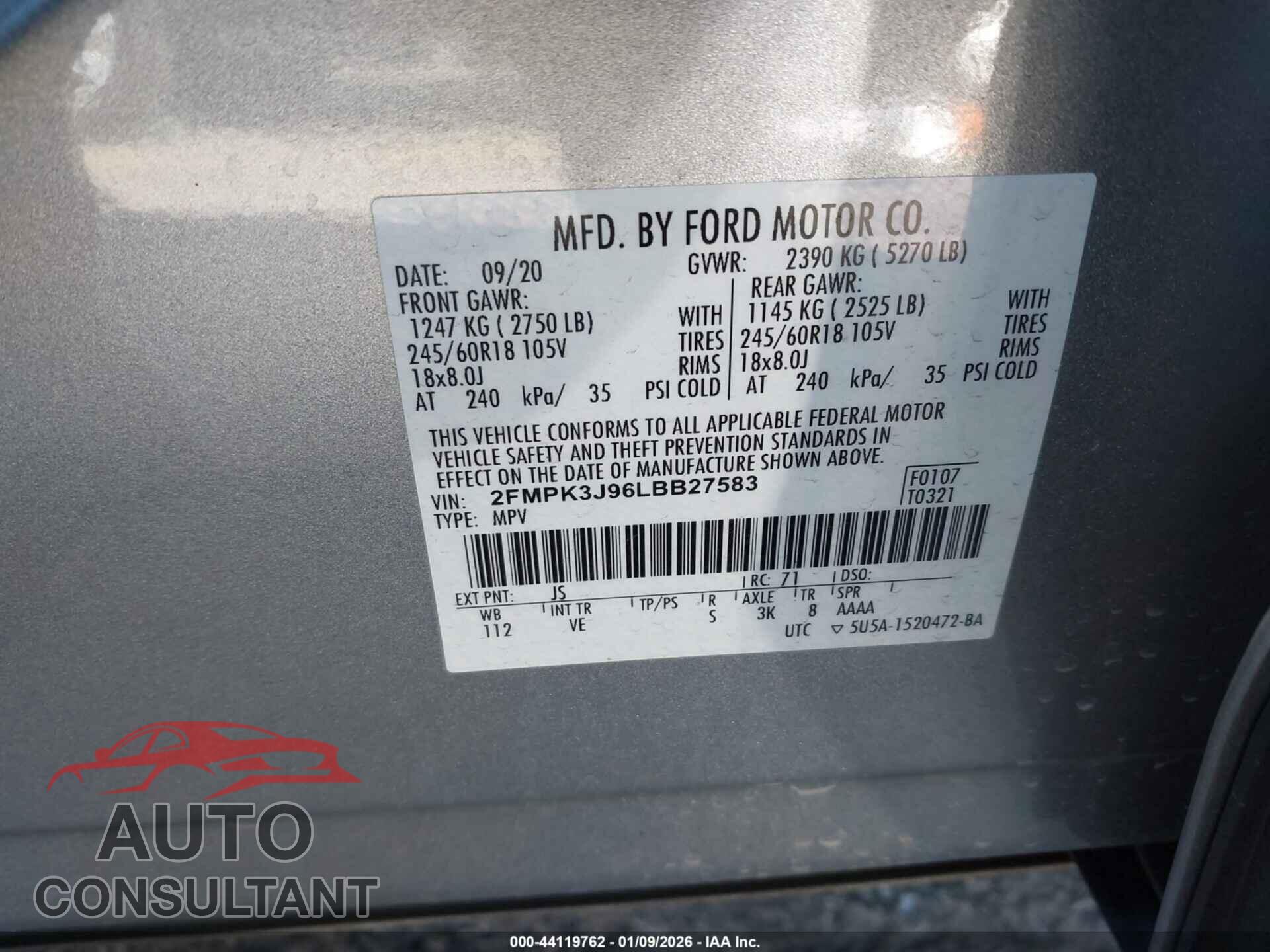 FORD EDGE 2020 - 2FMPK3J96LBB27583