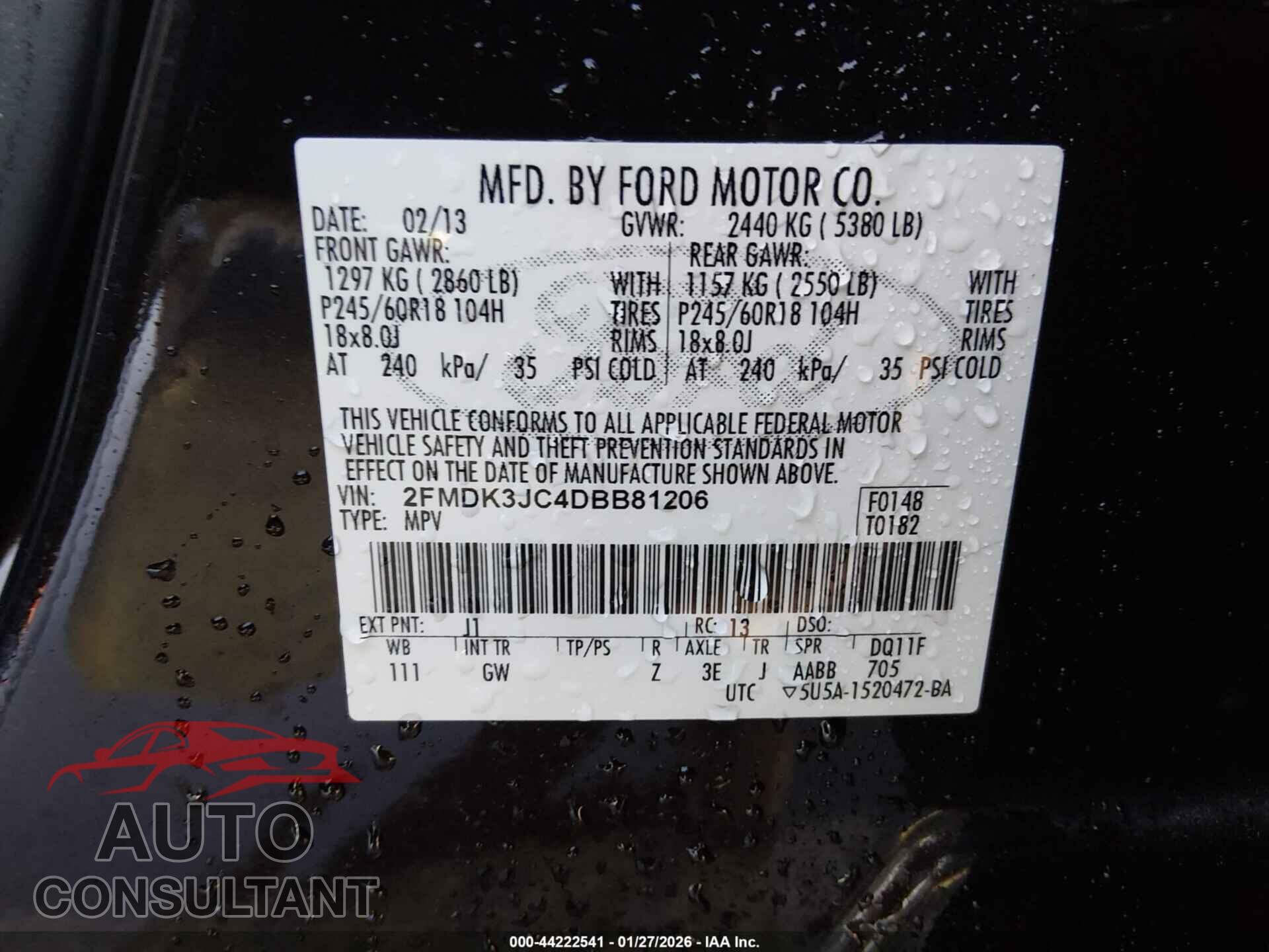 FORD EDGE 2013 - 2FMDK3JC4DBB81206