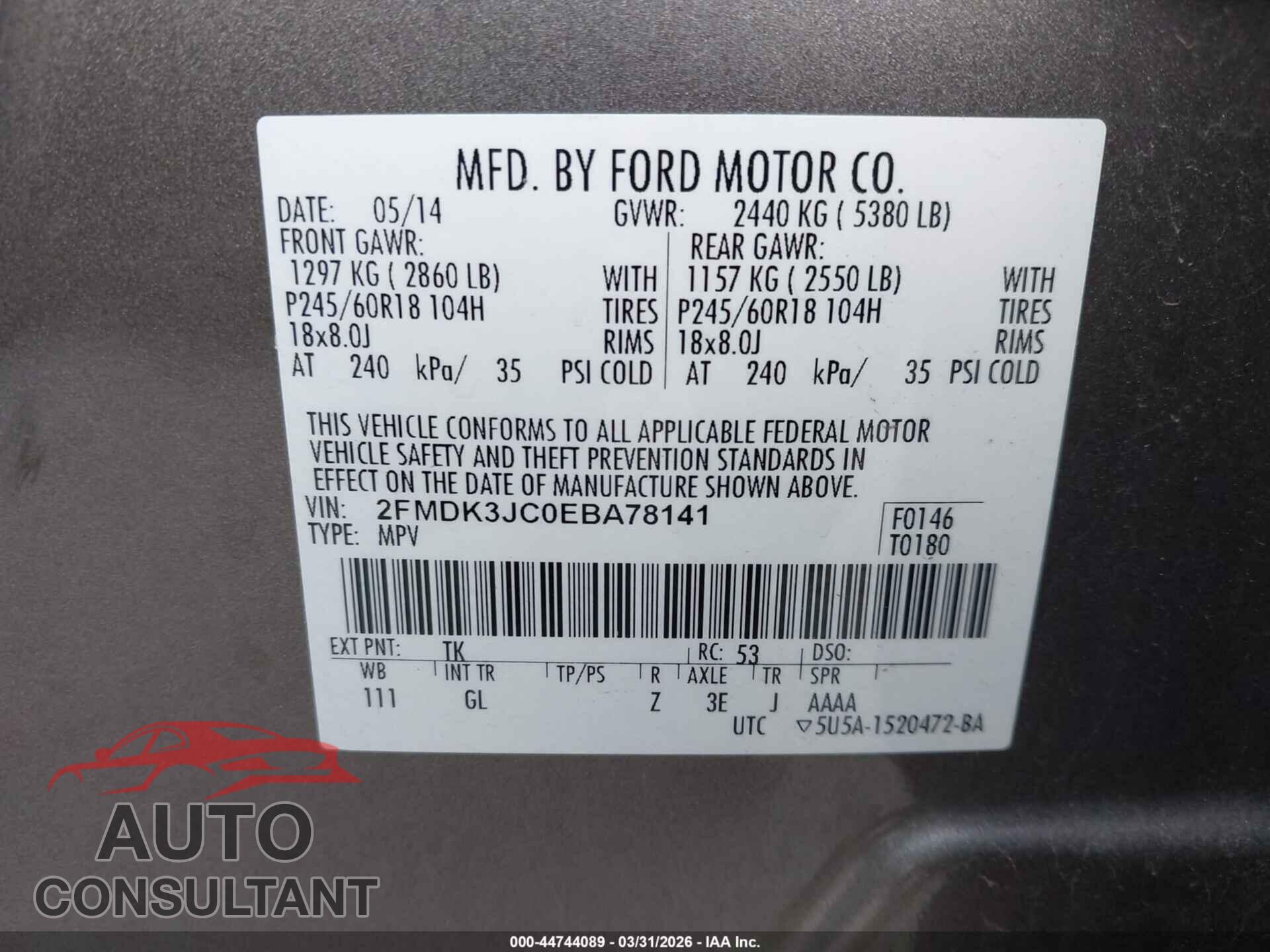 FORD EDGE 2014 - 2FMDK3JC0EBA78141