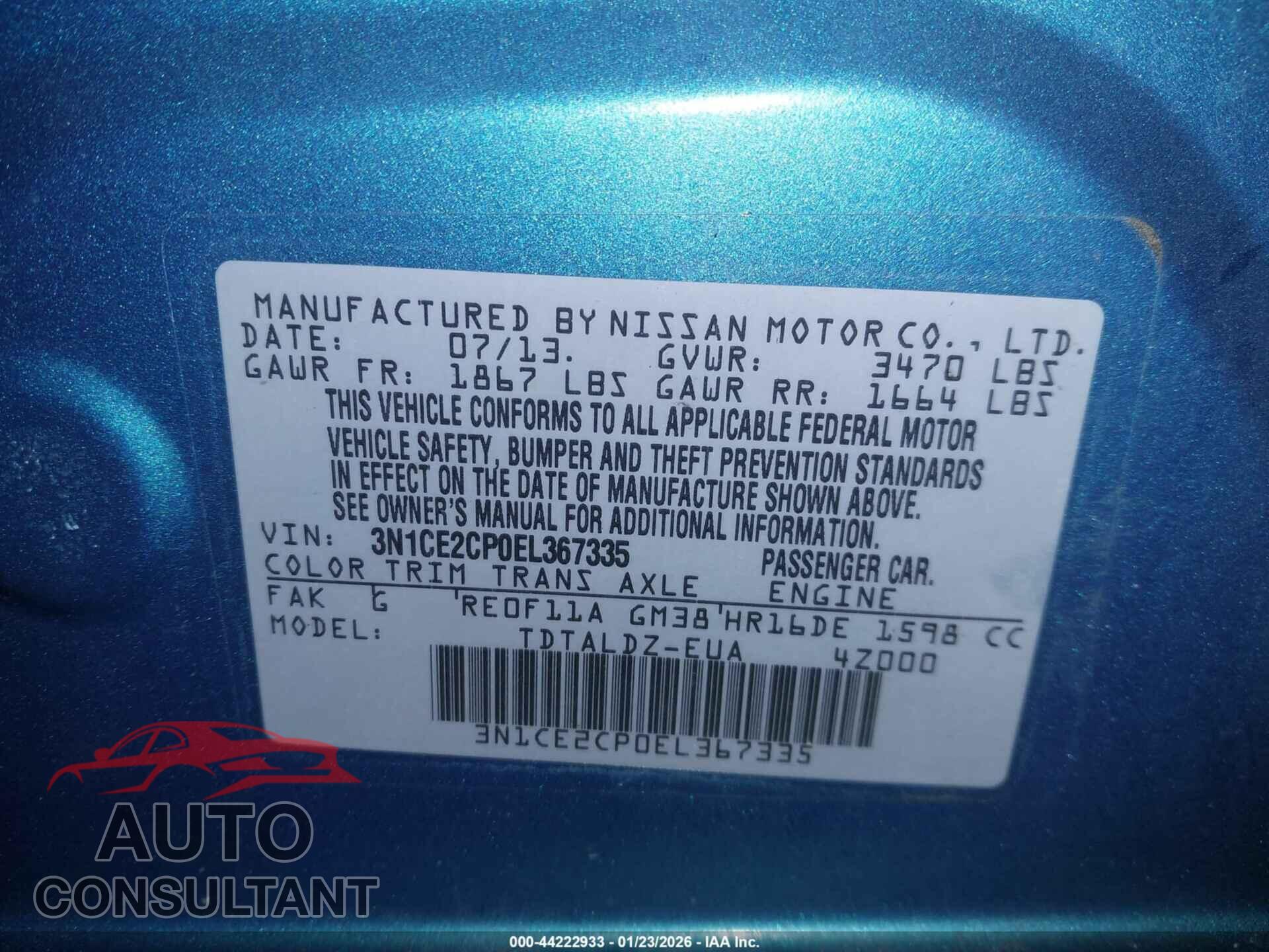 NISSAN VERSA NOTE 2014 - 3N1CE2CP0EL367335
