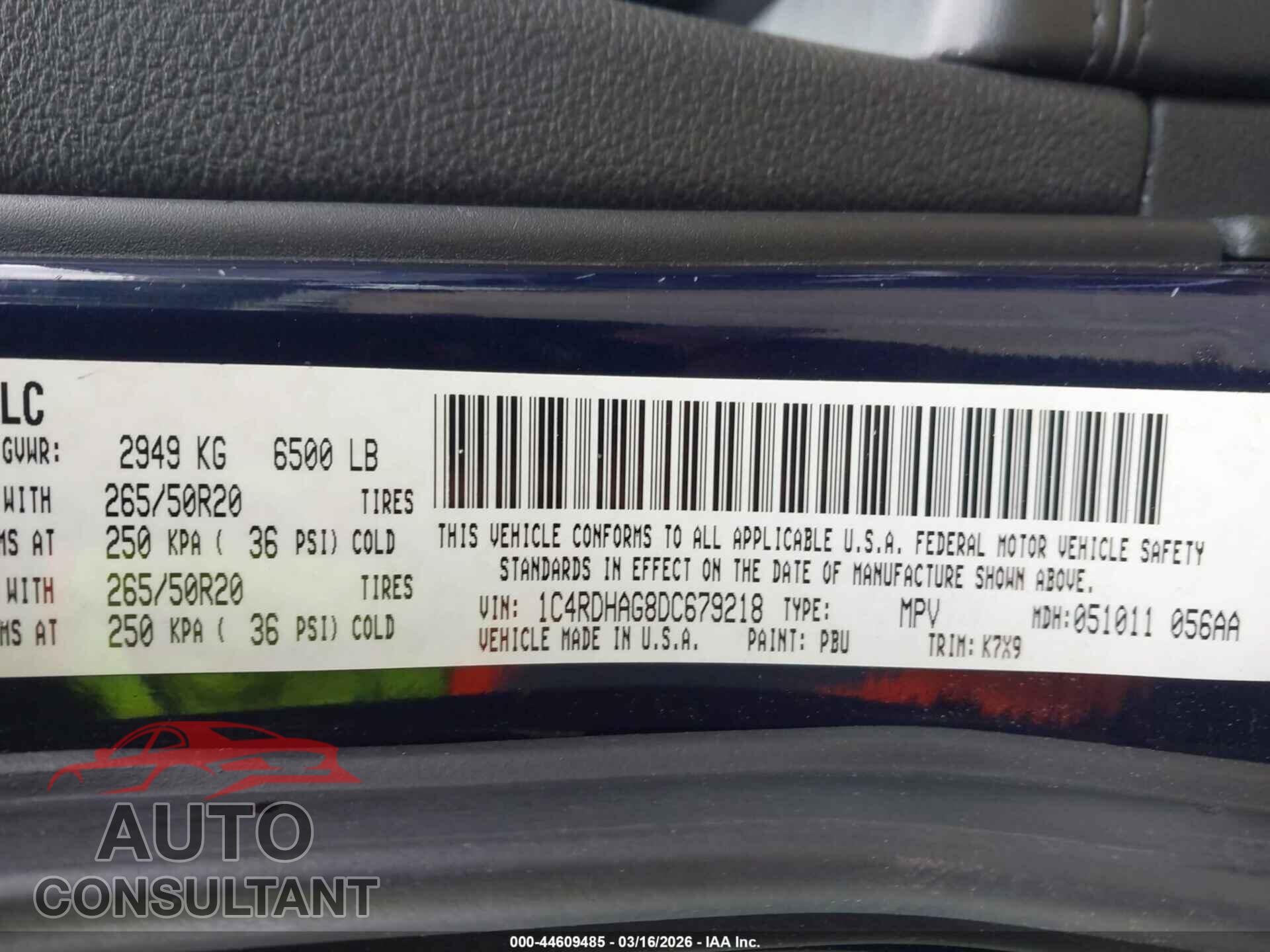 DODGE DURANGO 2013 - 1C4RDHAG8DC679218