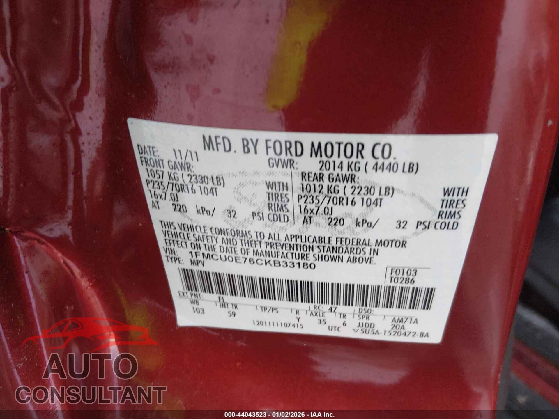 FORD ESCAPE 2012 - 1FMCU0E76CKB33180