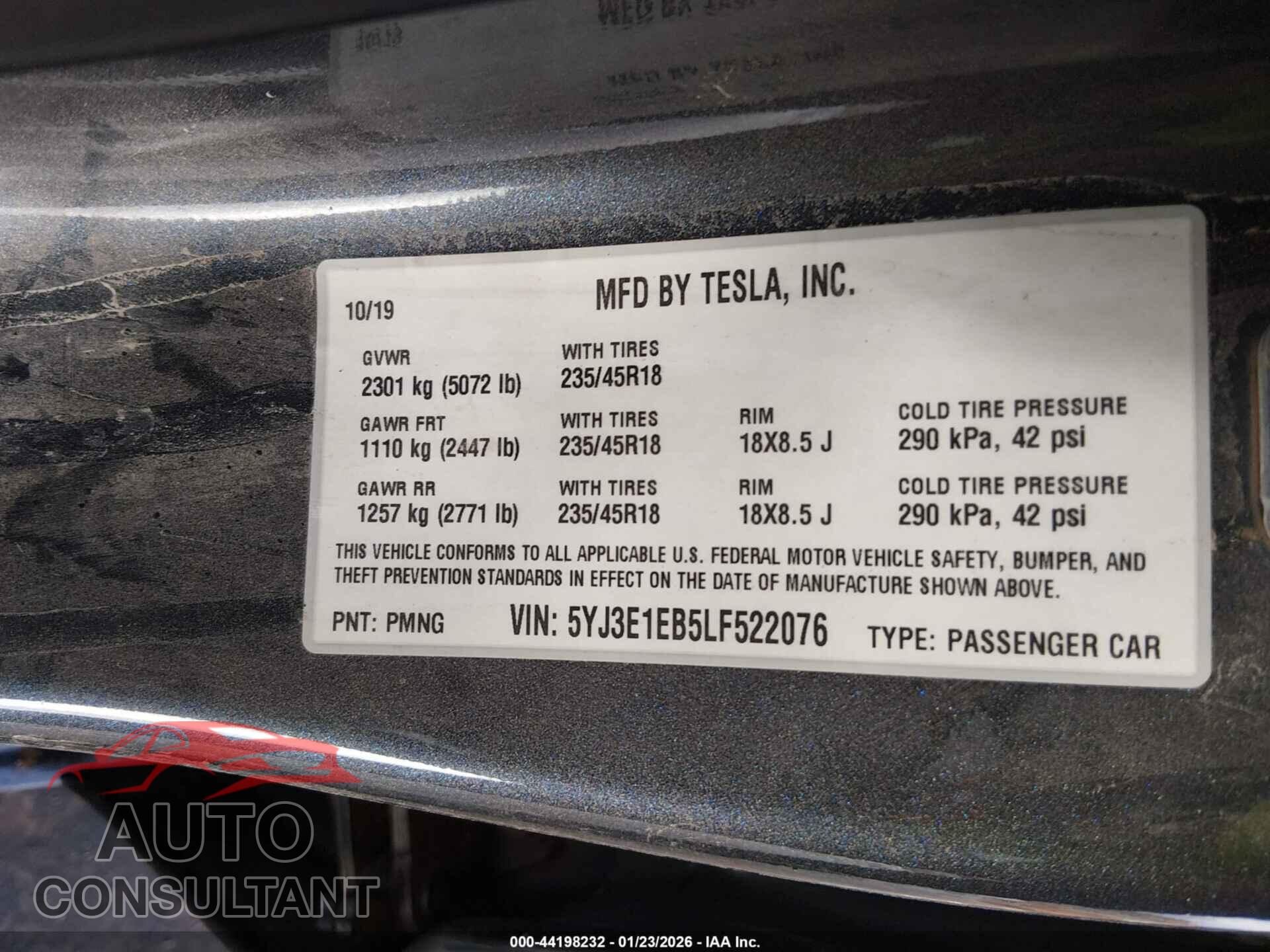 TESLA MODEL 3 2020 - 5YJ3E1EB5LF522076