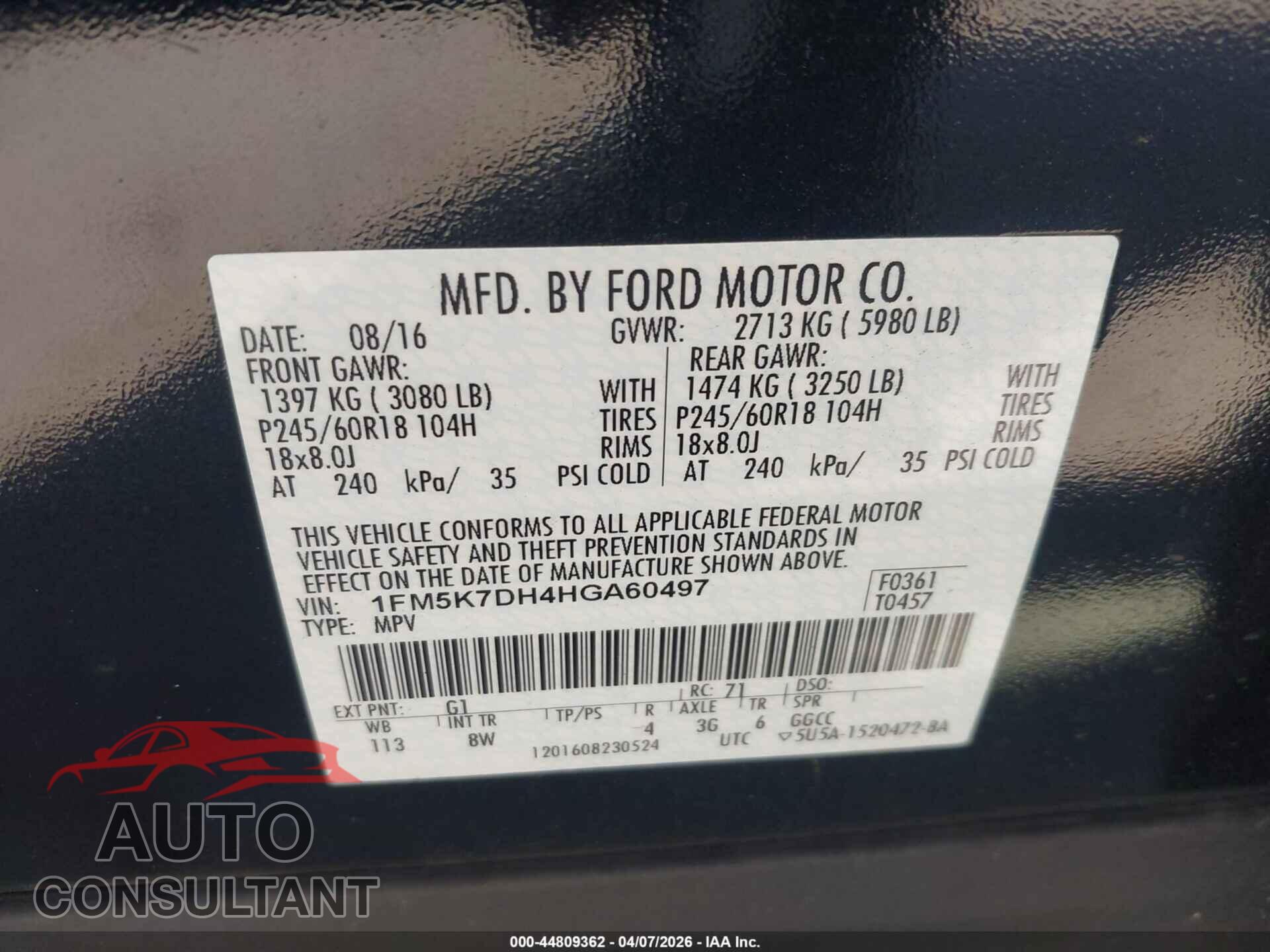 FORD EXPLORER 2017 - 1FM5K7DH4HGA60497