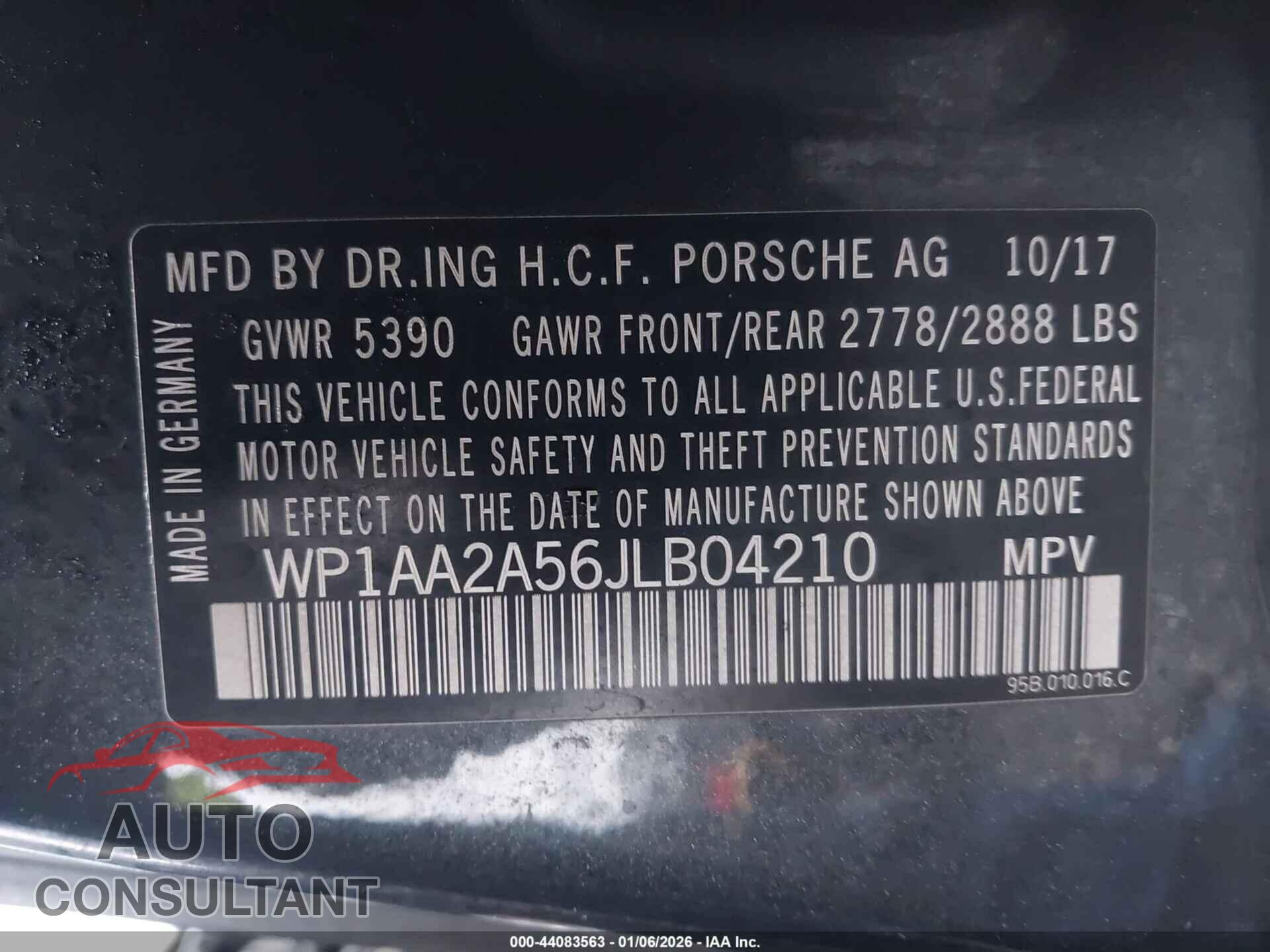 PORSCHE MACAN 2018 - WP1AA2A56JLB04210
