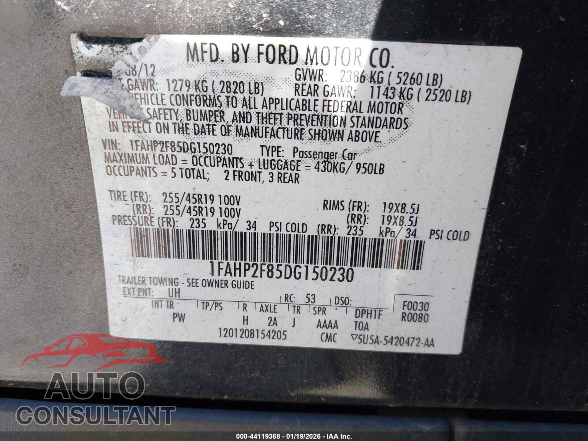 FORD TAURUS 2013 - 1FAHP2F85DG150230