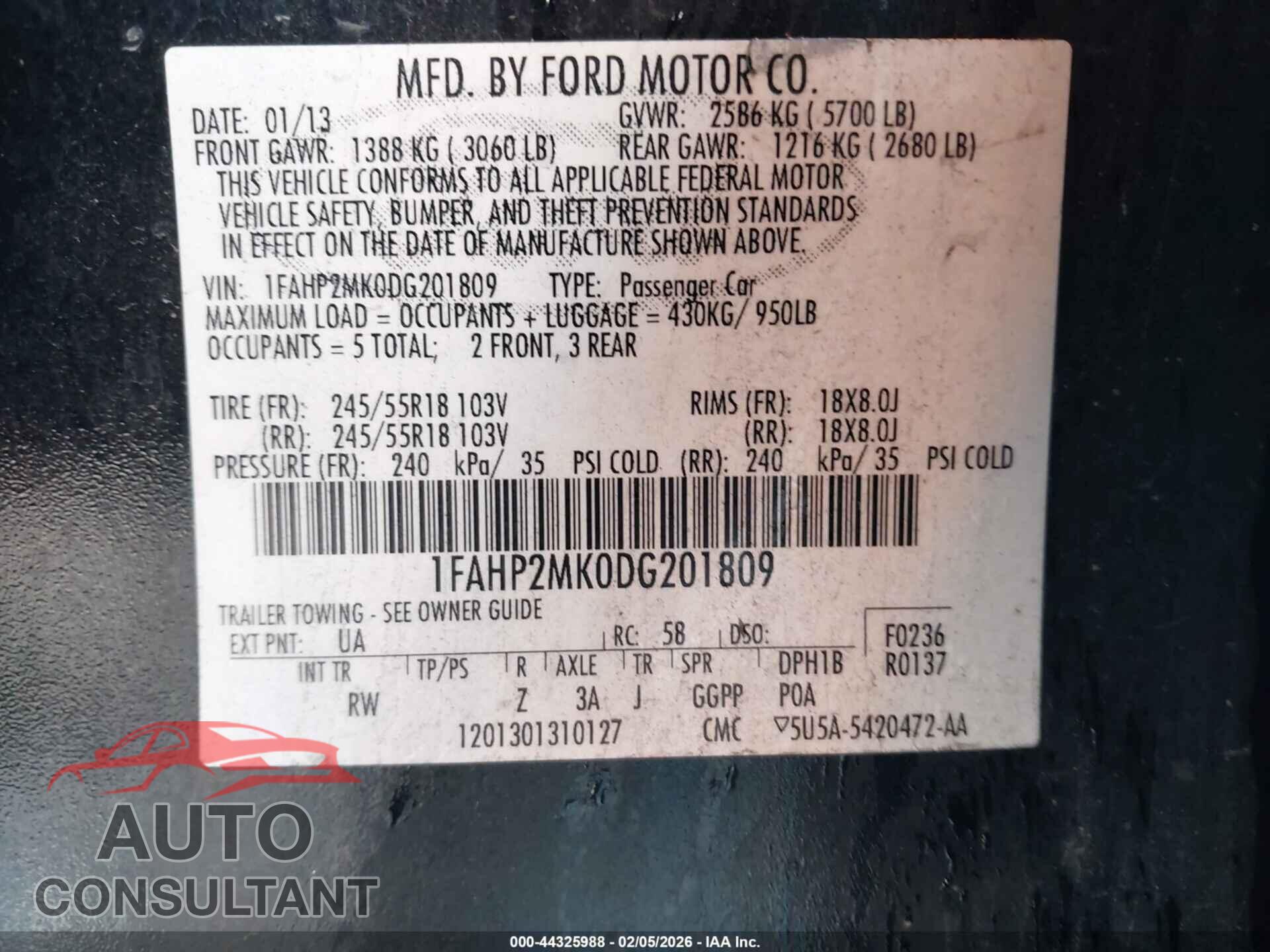 FORD POLICE INTERCEPTOR 2013 - 1FAHP2MK0DG201809