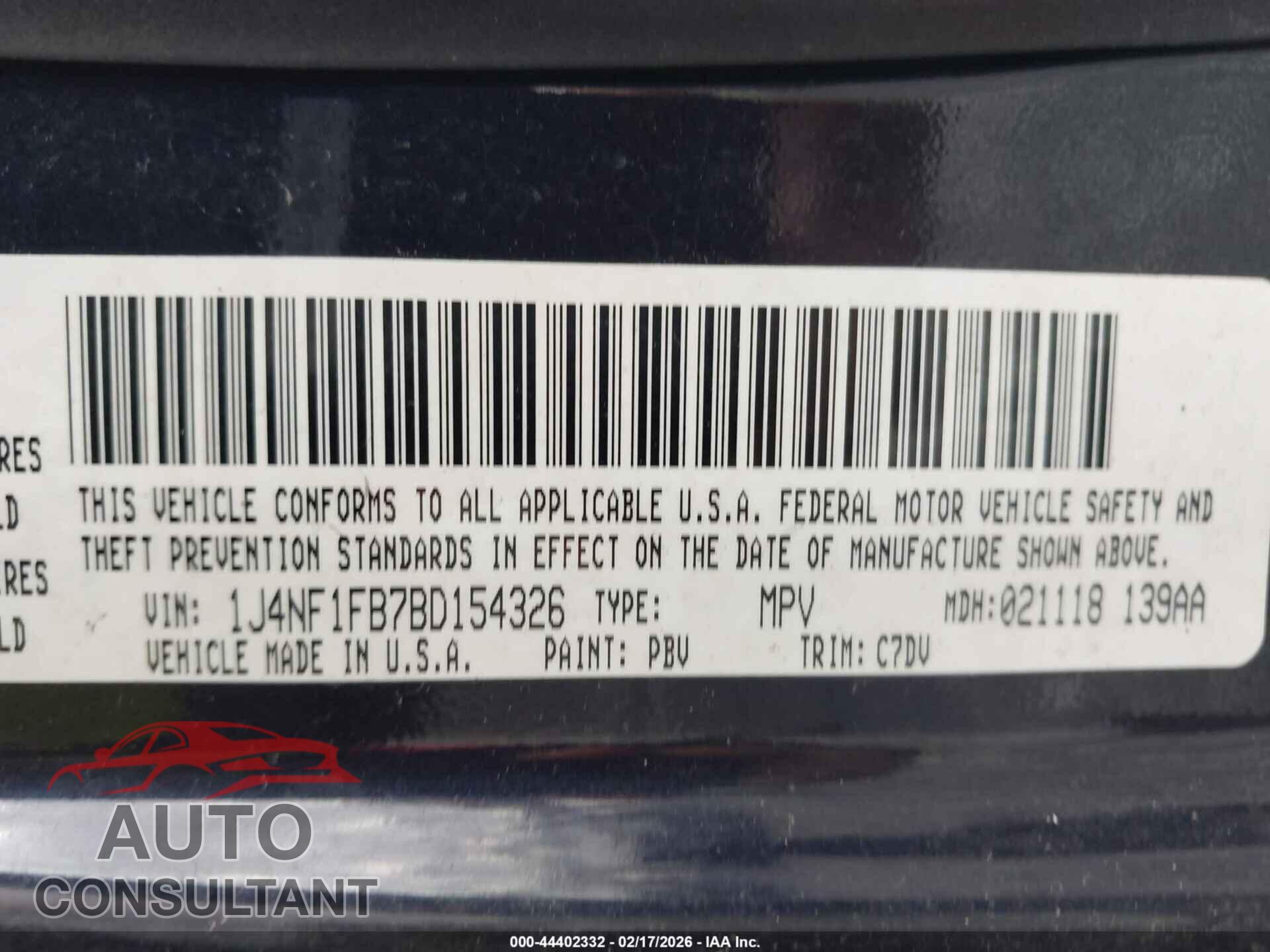JEEP COMPASS 2011 - 1J4NF1FB7BD154326