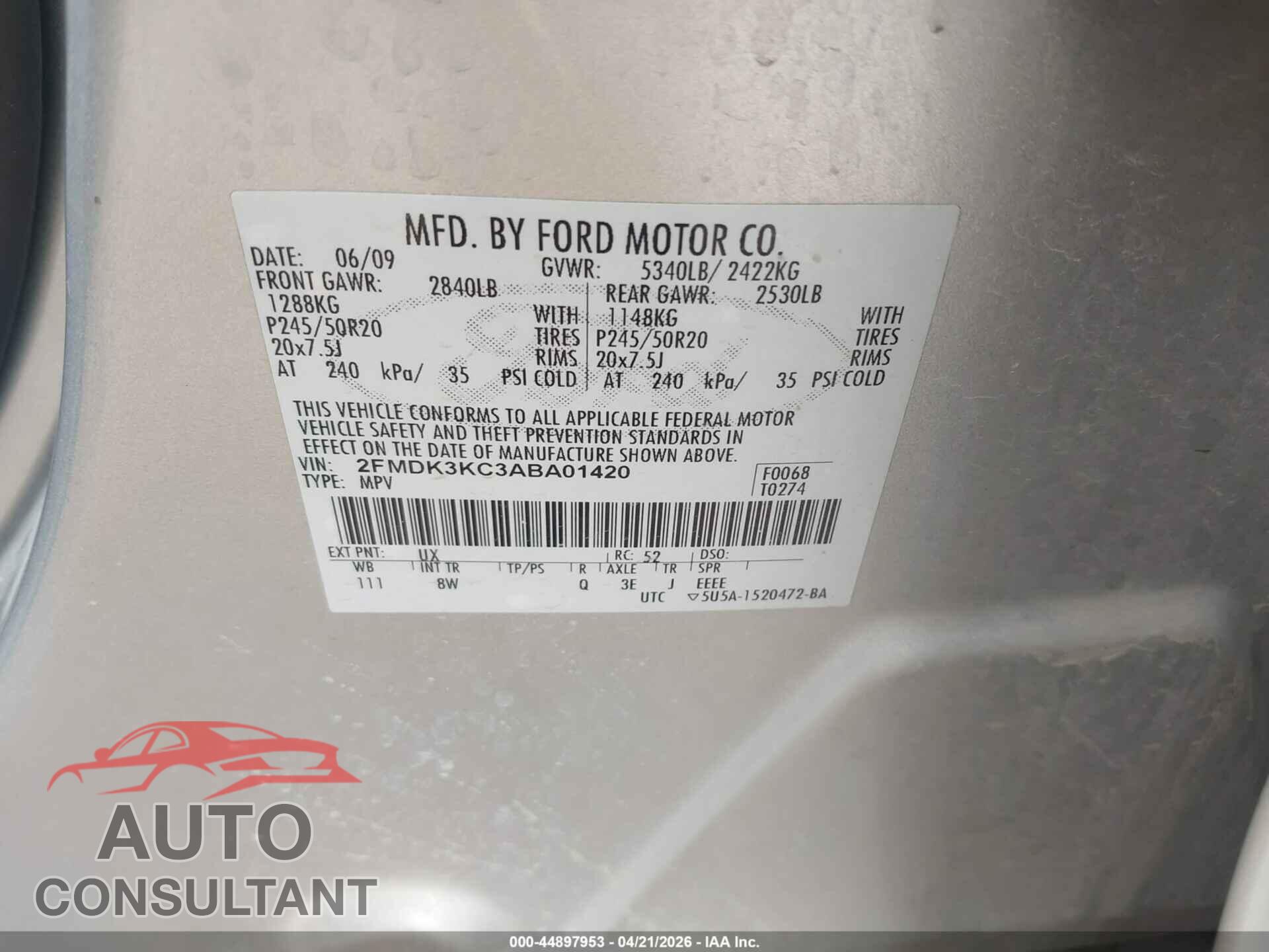 FORD EDGE 2010 - 2FMDK3KC3ABA01420