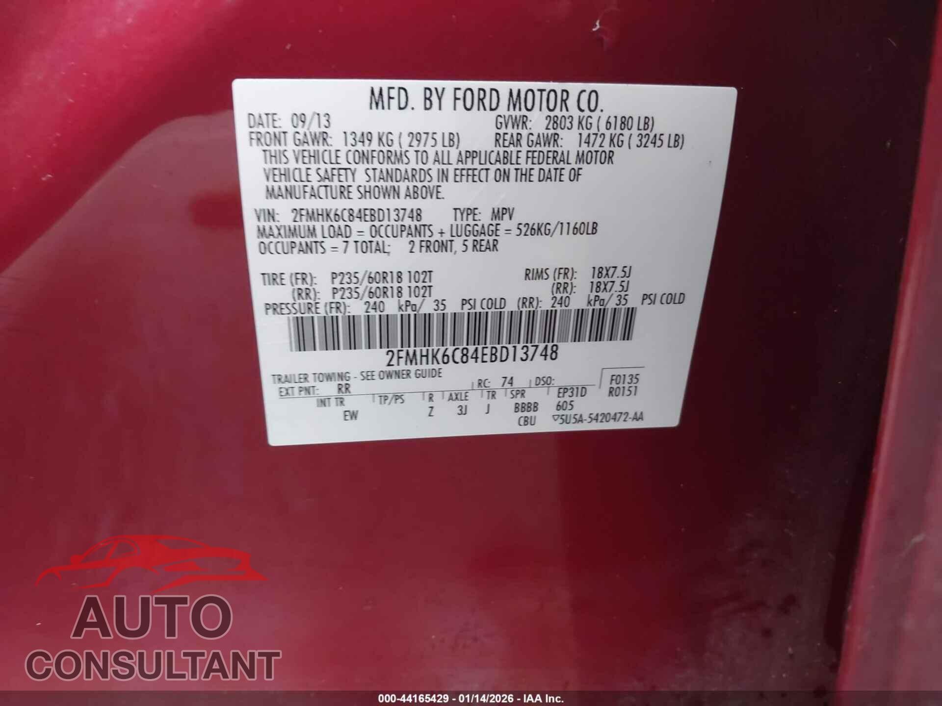FORD FLEX 2014 - 2FMHK6C84EBD13748