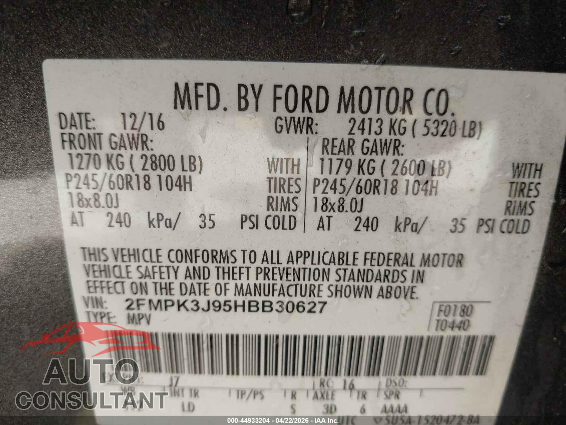 FORD EDGE 2017 - 2FMPK3J95HBB30627
