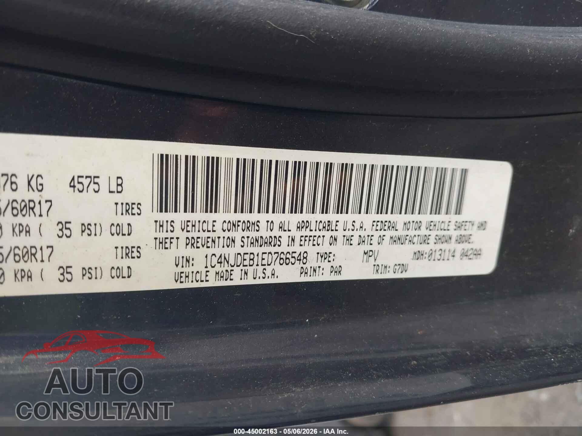 JEEP COMPASS 2014 - 1C4NJDEB1ED766548