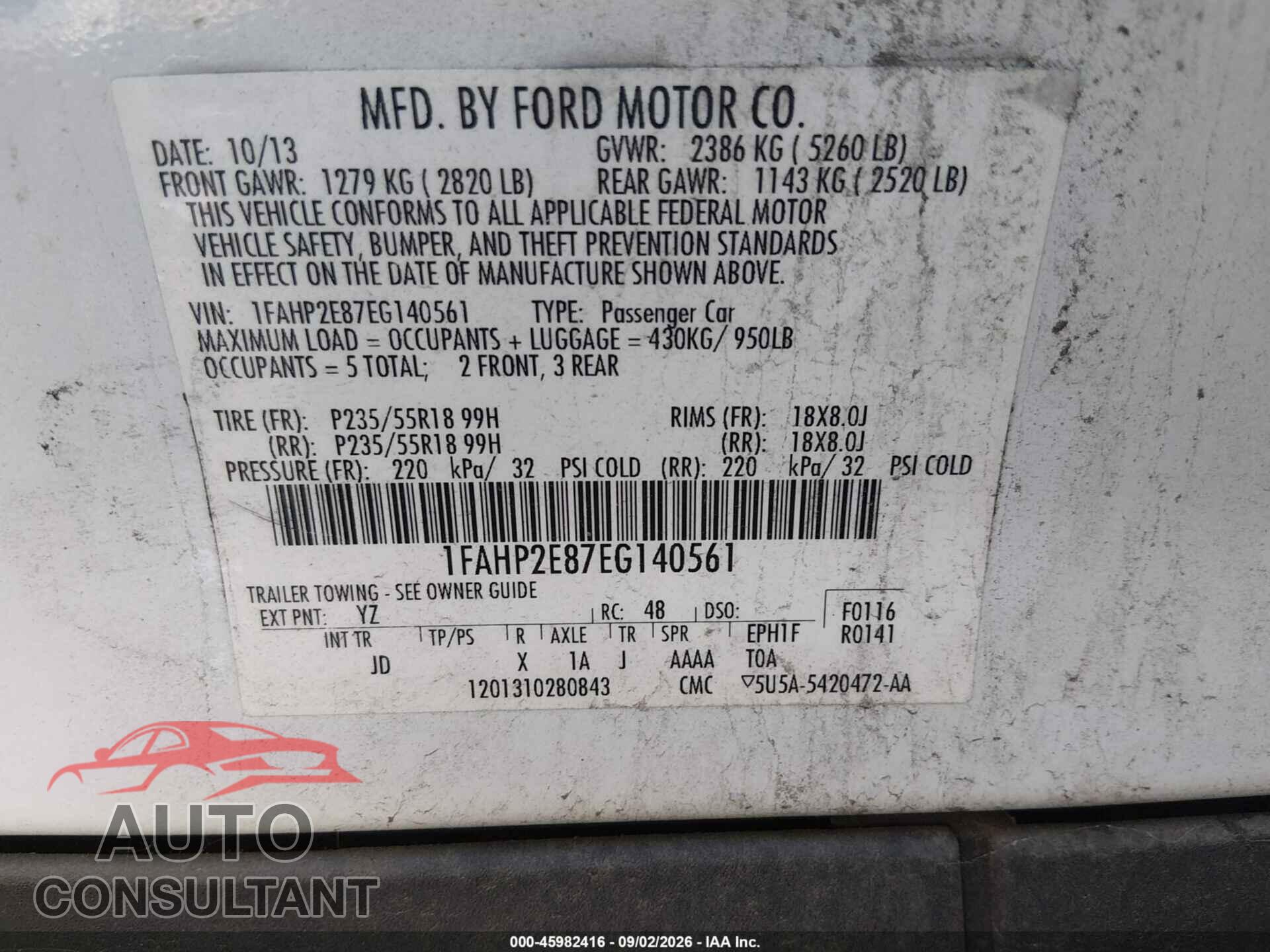 FORD TAURUS 2014 - 1FAHP2E87EG140561