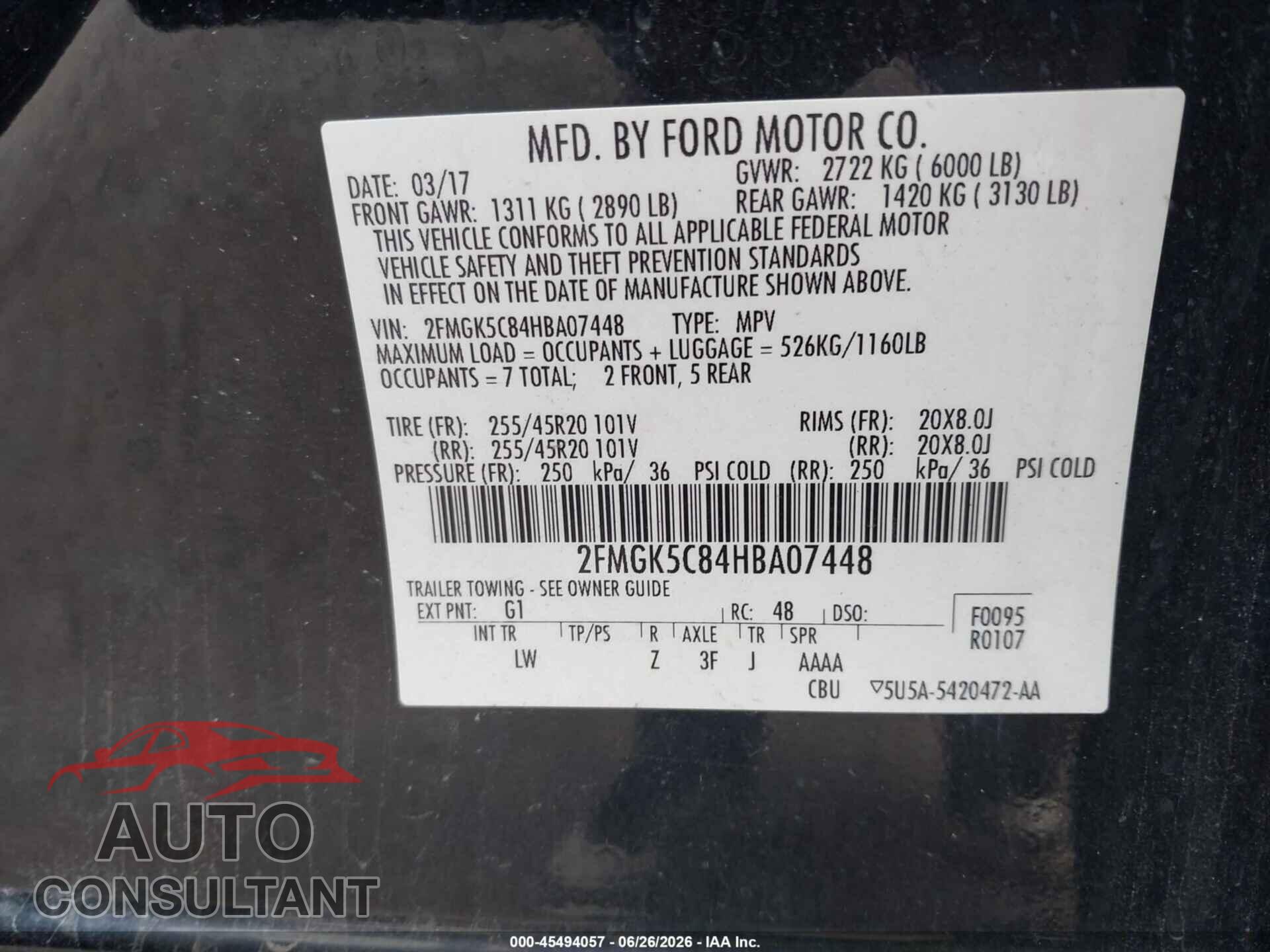 FORD FLEX 2017 - 2FMGK5C84HBA07448