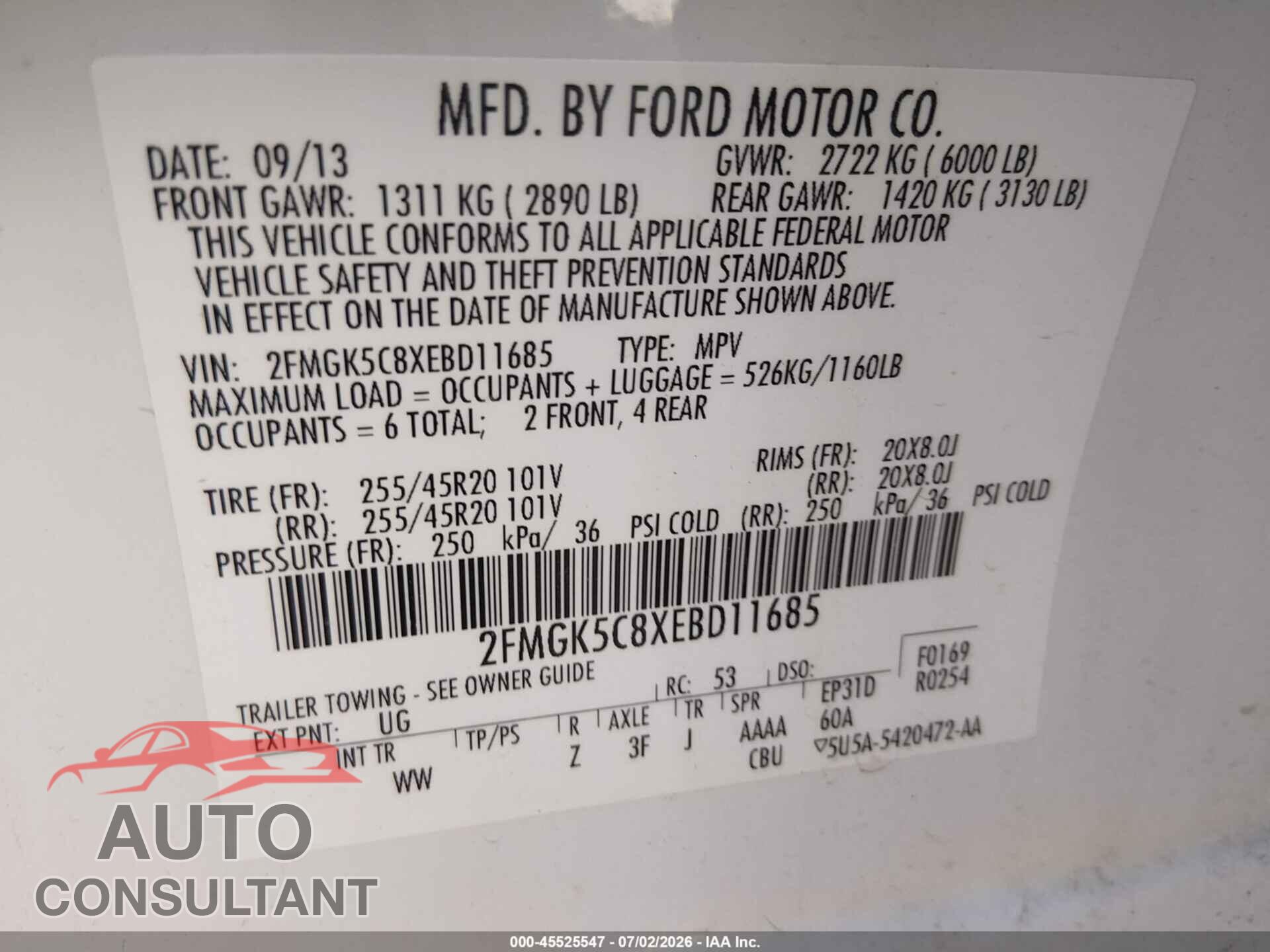 FORD FLEX 2014 - 2FMGK5C8XEBD11685