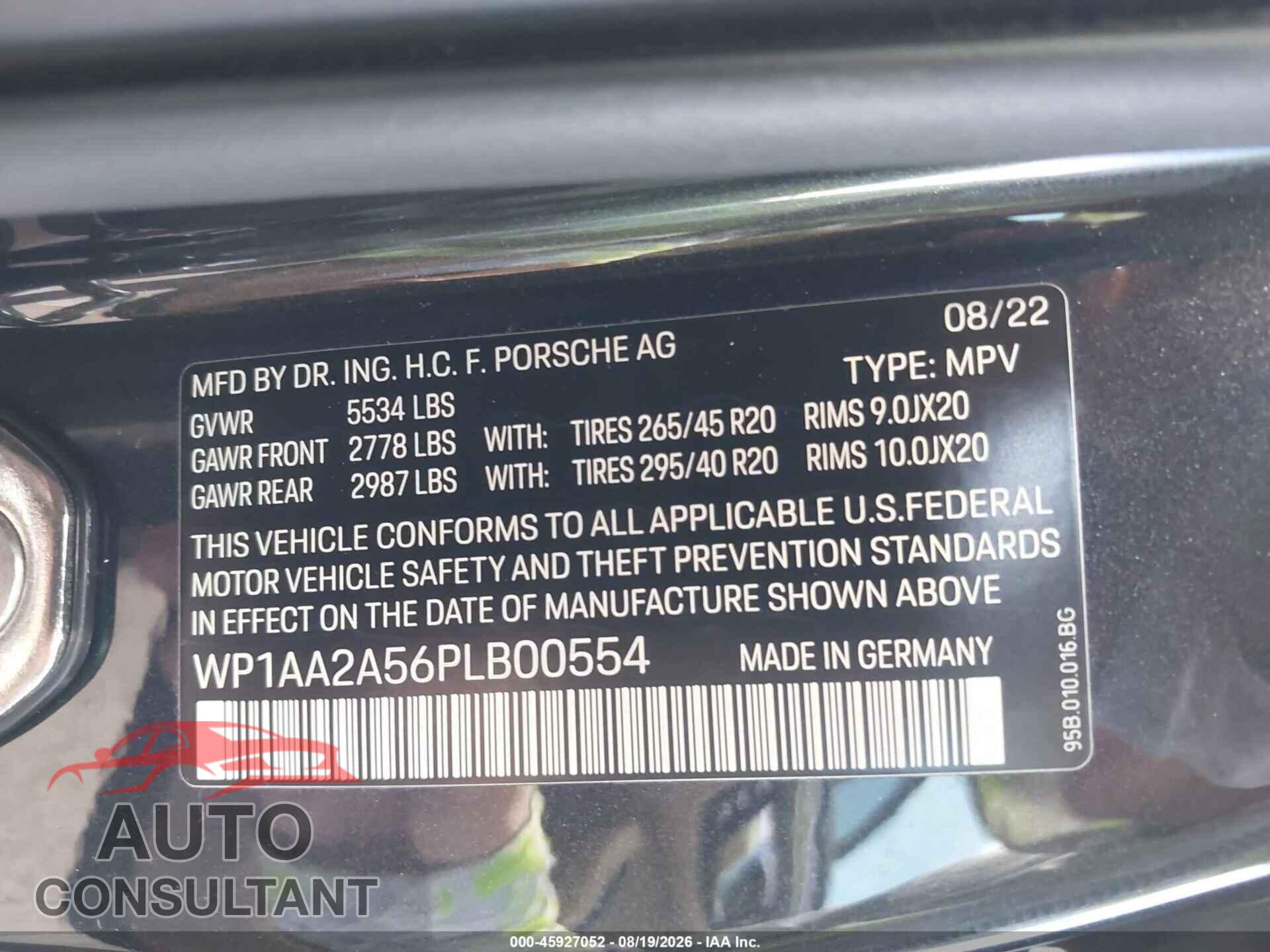 PORSCHE MACAN 2023 - WP1AA2A56PLB00554