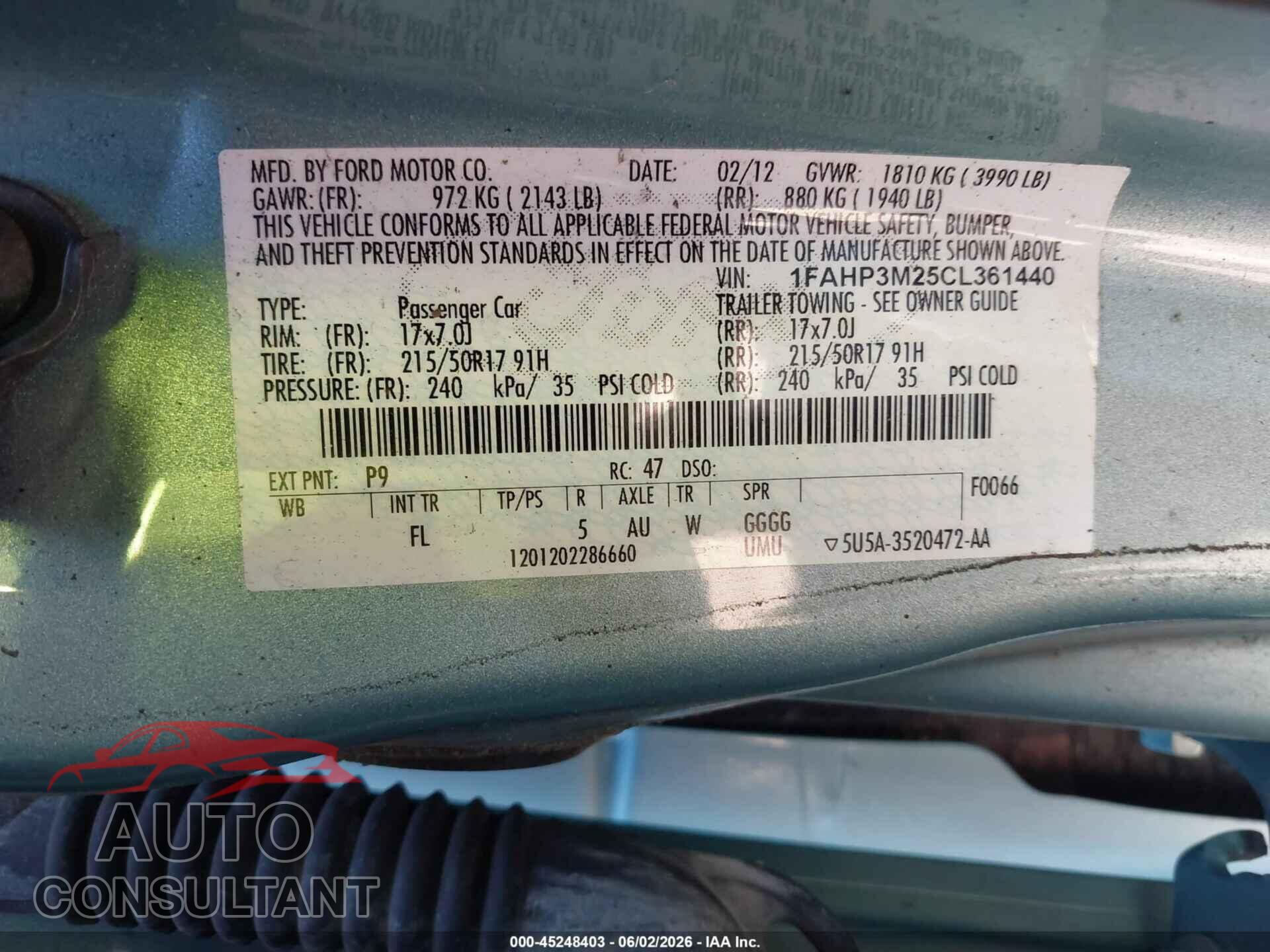 FORD FOCUS 2012 - 1FAHP3M25CL361440