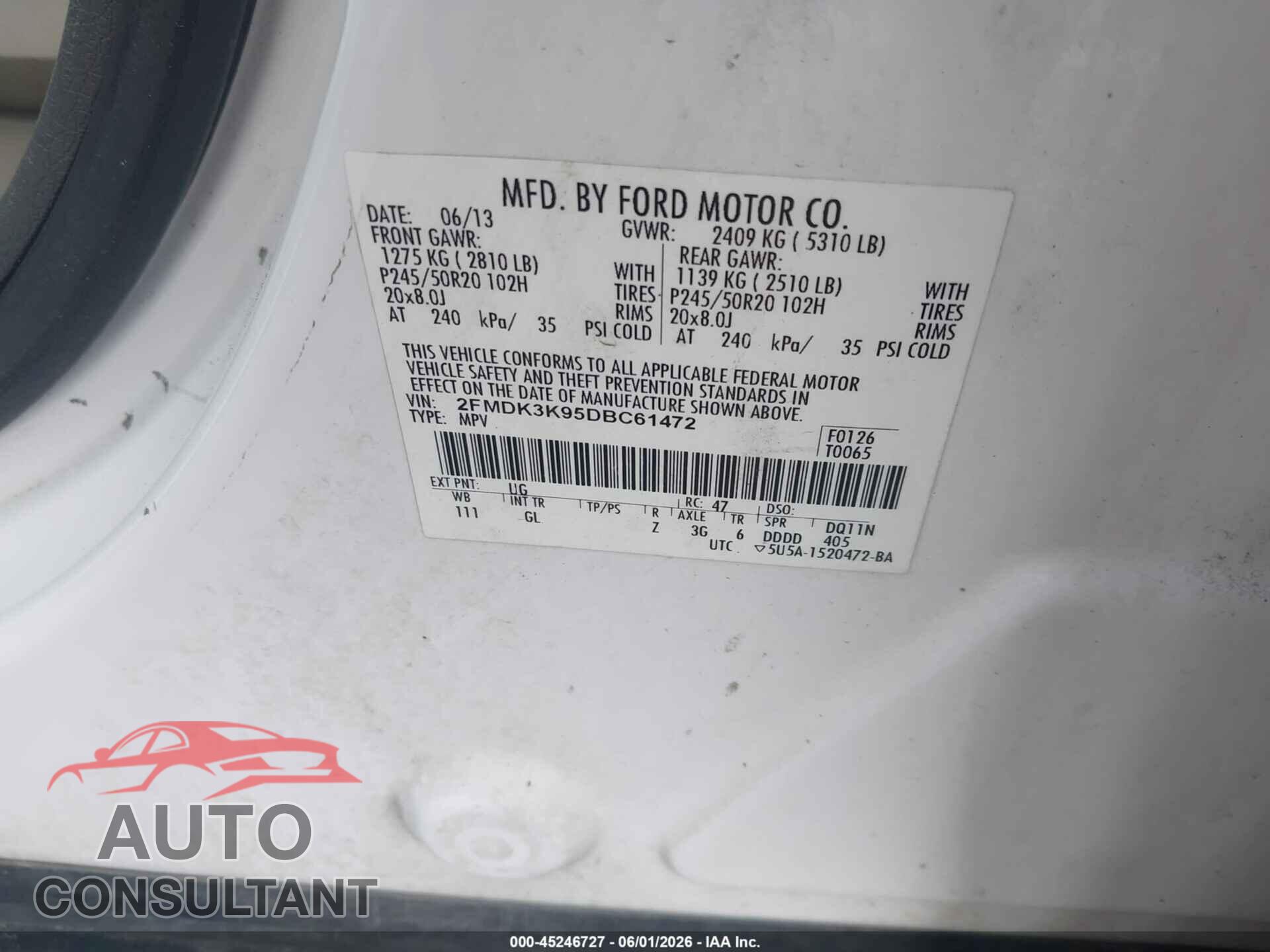 FORD EDGE 2013 - 2FMDK3K95DBC61472
