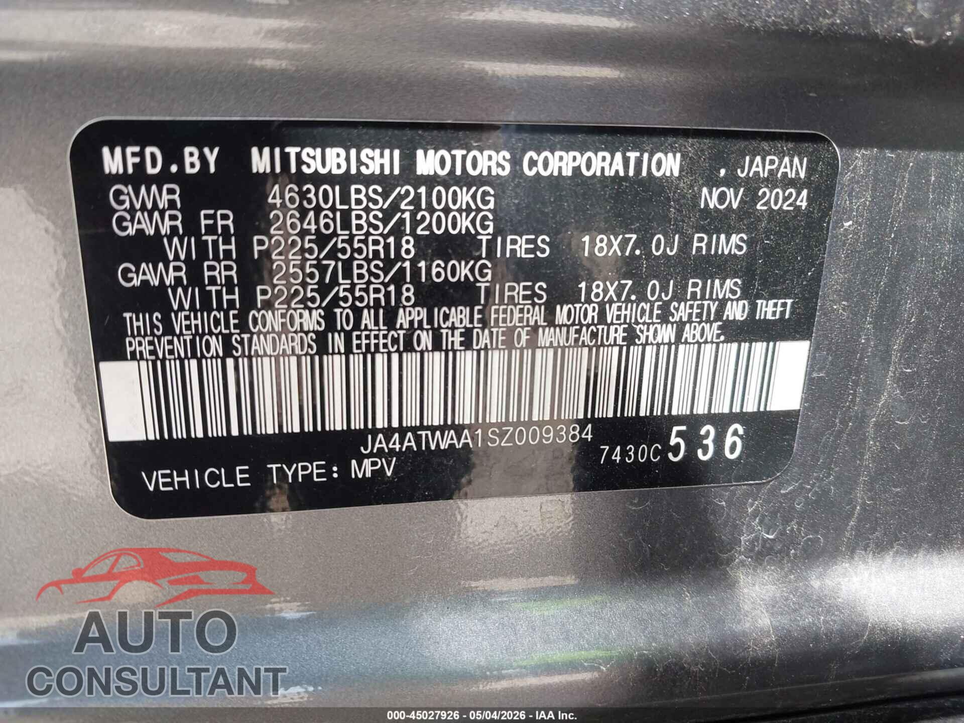 MITSUBISHI ECLIPSE CROSS 2025 - JA4ATWAA1SZ009384