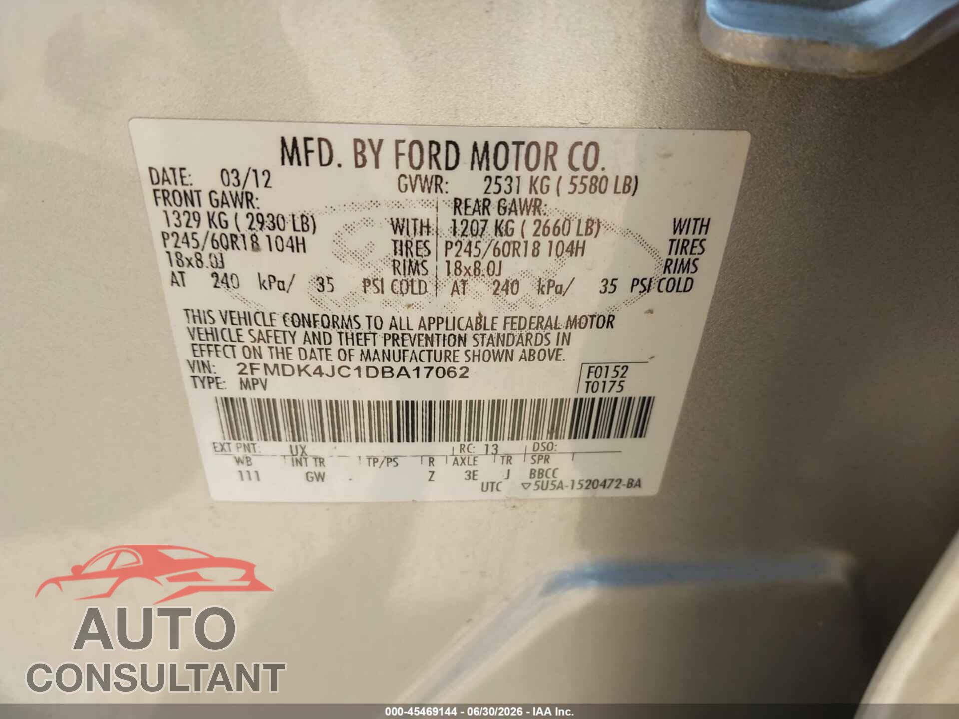 FORD EDGE 2013 - 2FMDK4JC1DBA17062