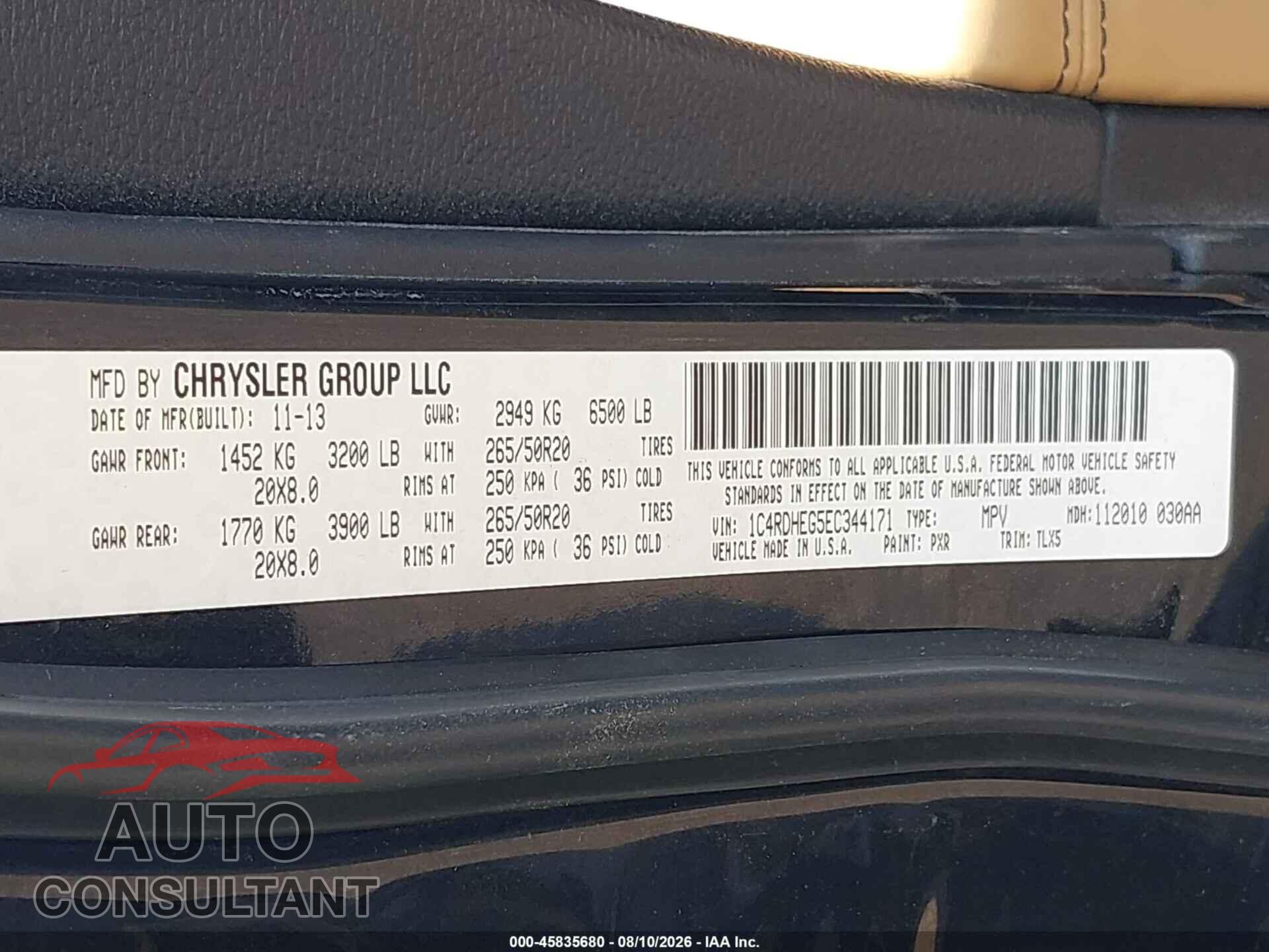 DODGE DURANGO 2014 - 1C4RDHEG5EC344171