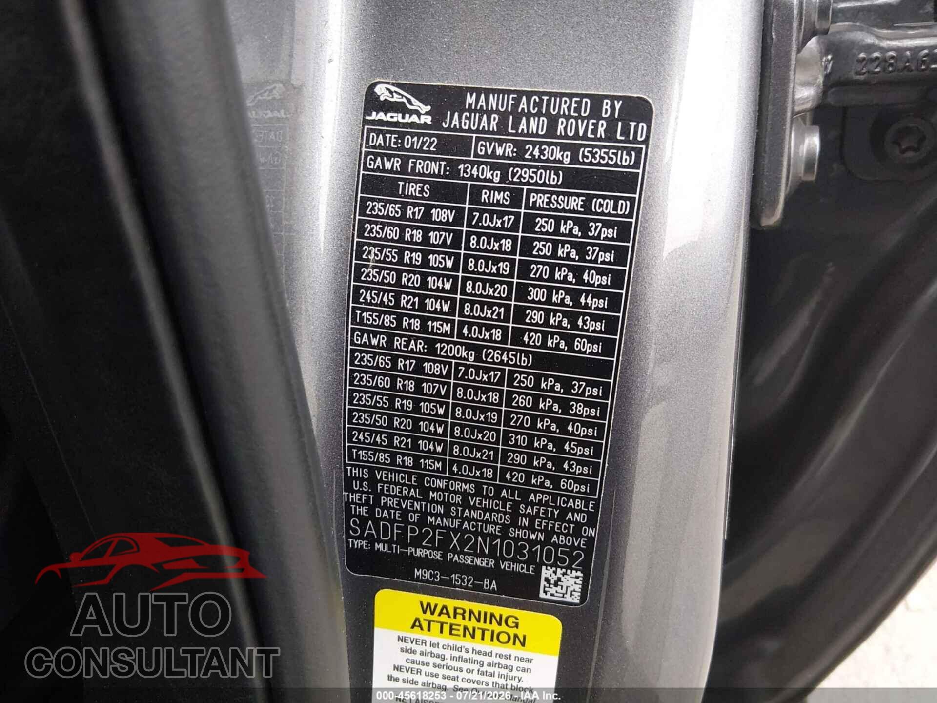 JAGUAR E-PACE 2022 - SADFP2FX2N1031052
