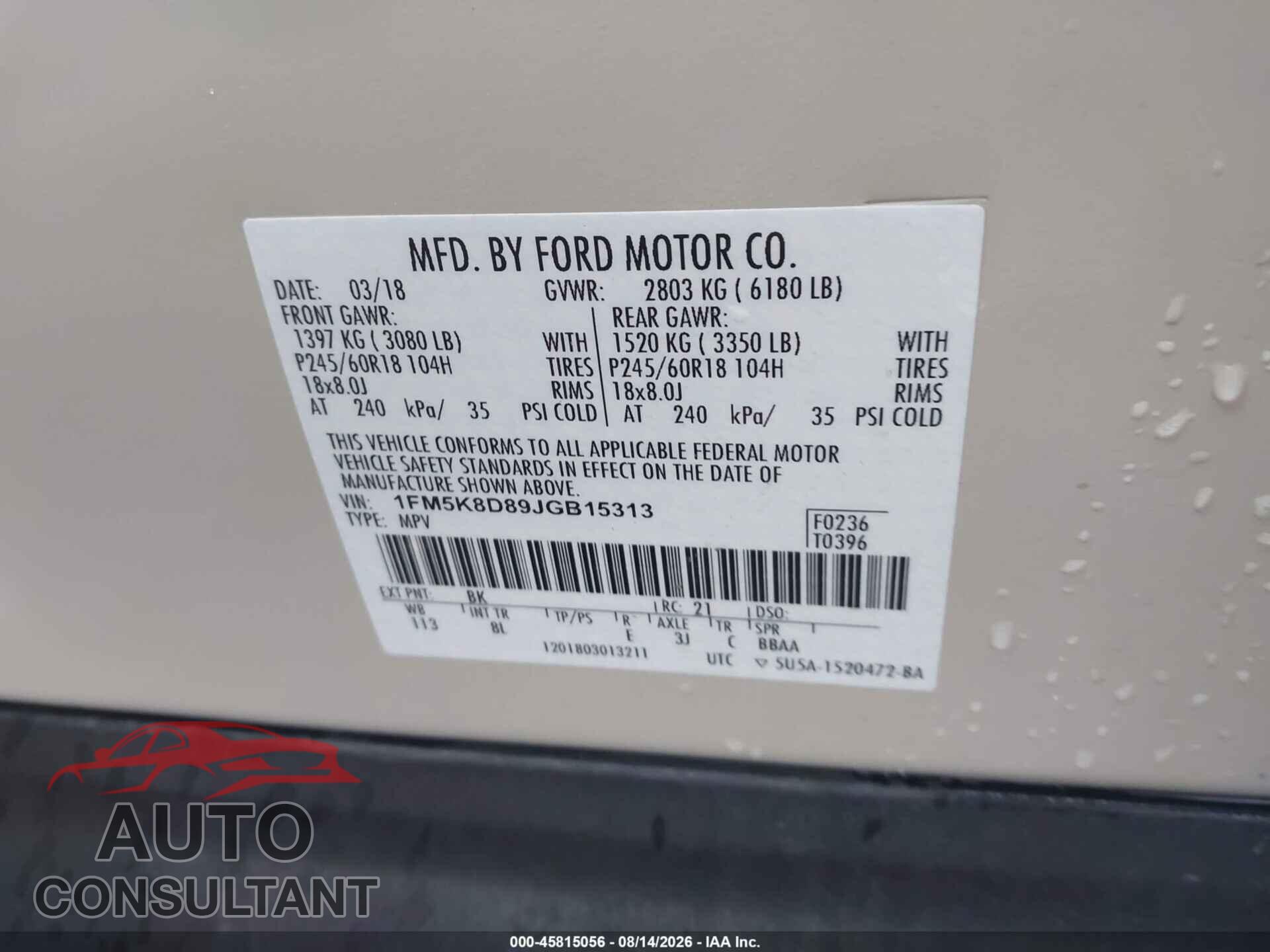 FORD EXPLORER 2018 - 1FM5K8D89JGB15313