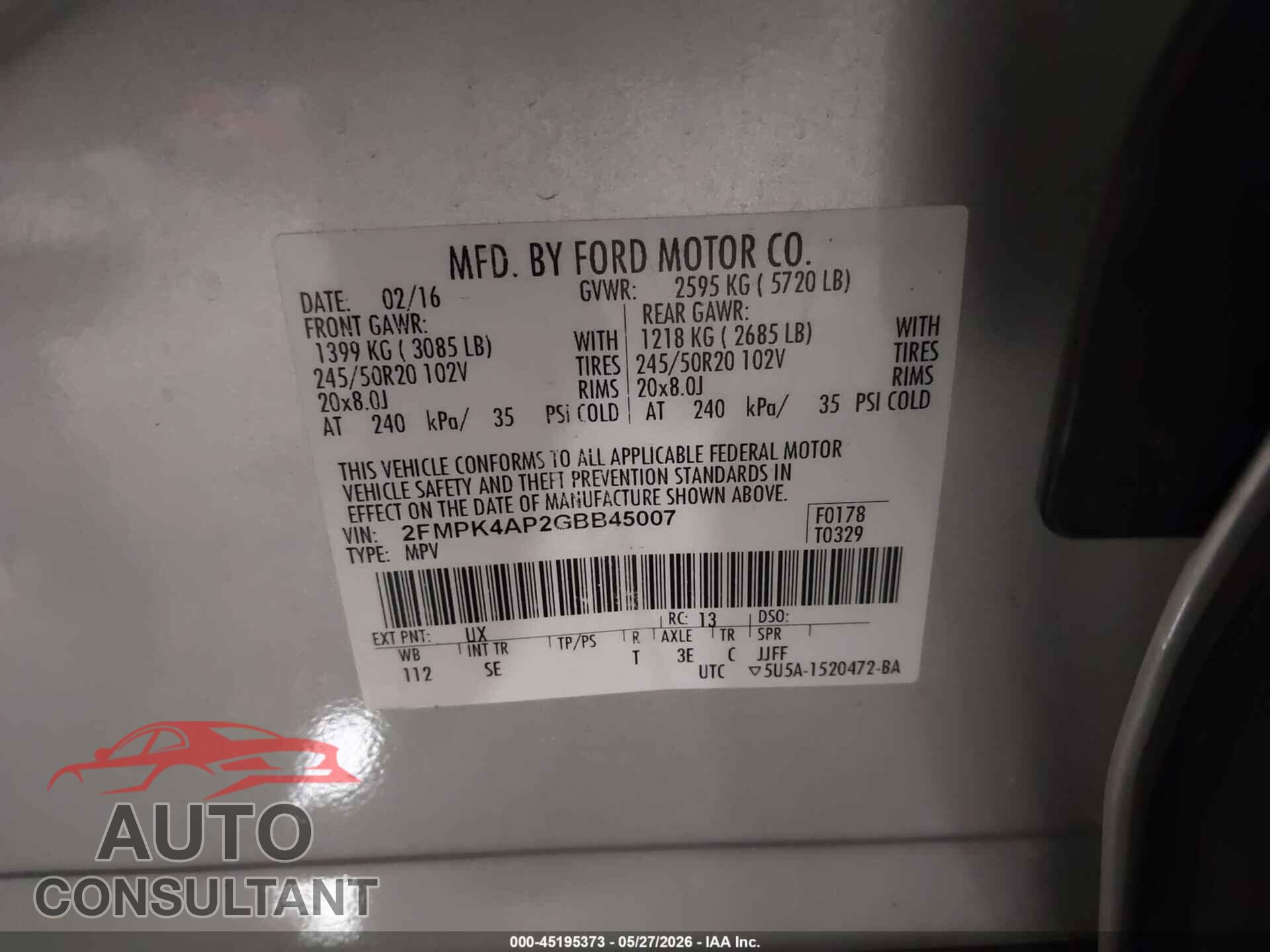 FORD EDGE 2016 - 2FMPK4AP2GBB45007