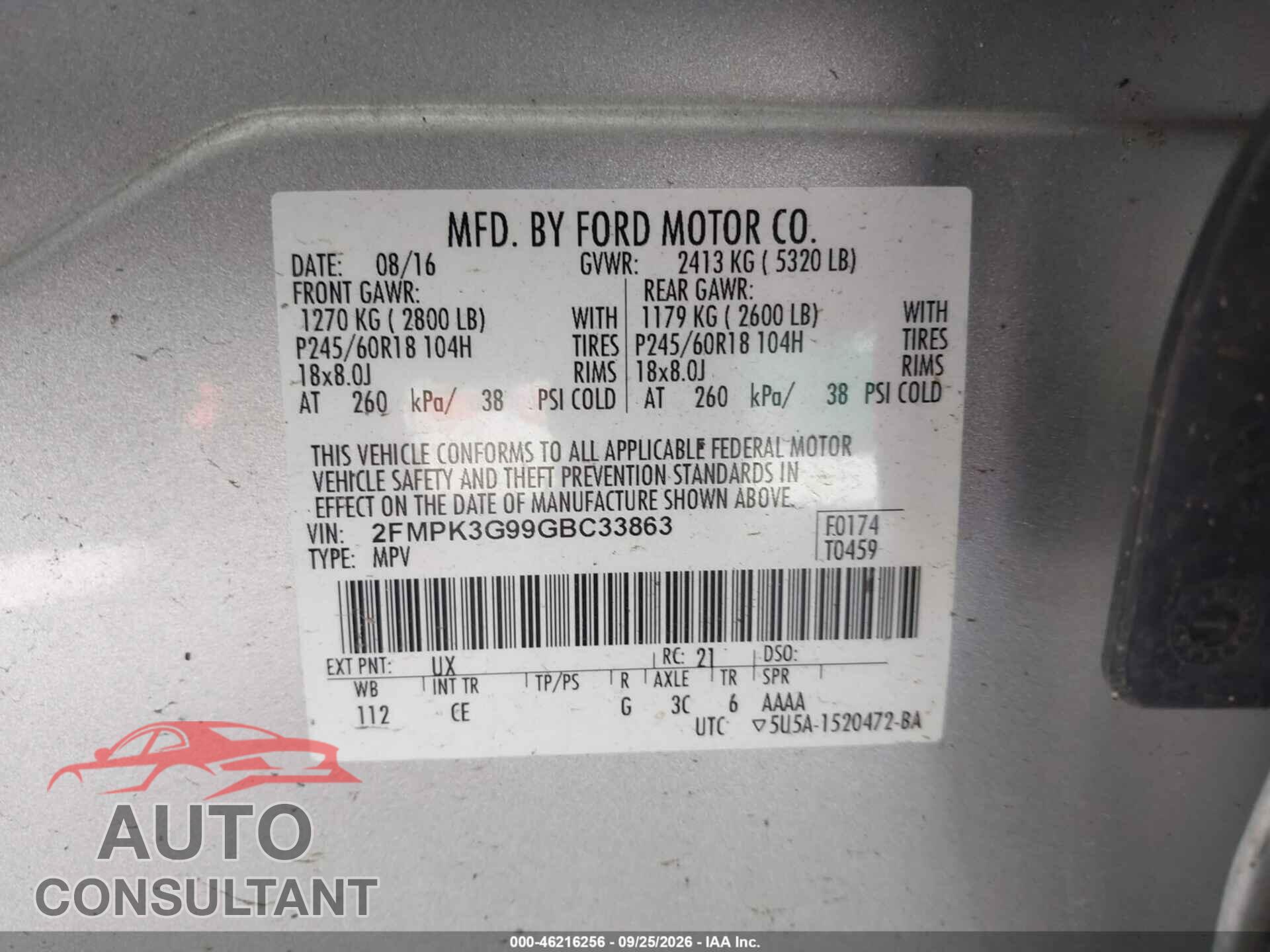 FORD EDGE 2016 - 2FMPK3G99GBC33863
