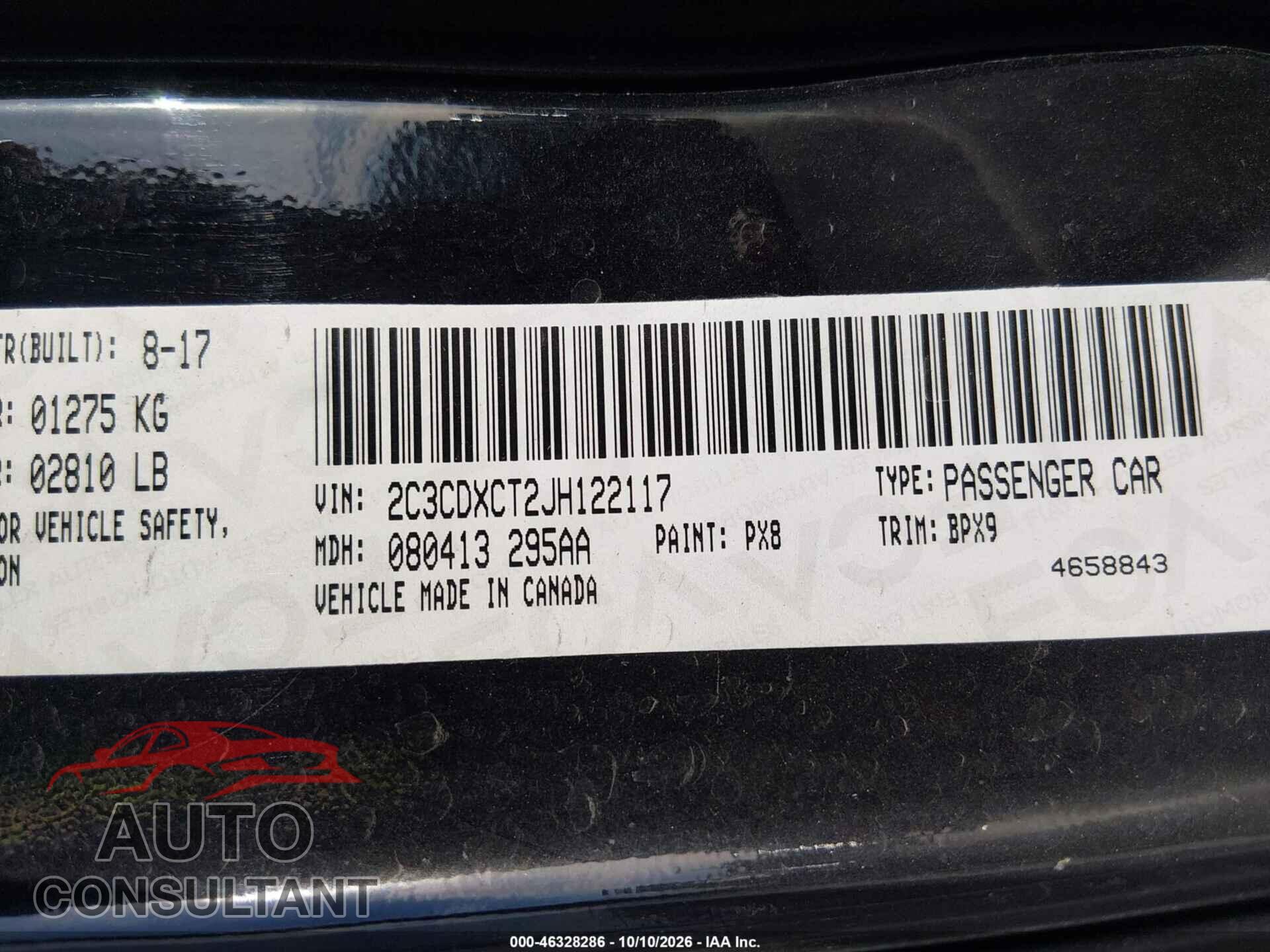 DODGE CHARGER 2018 - 2C3CDXCT2JH122117