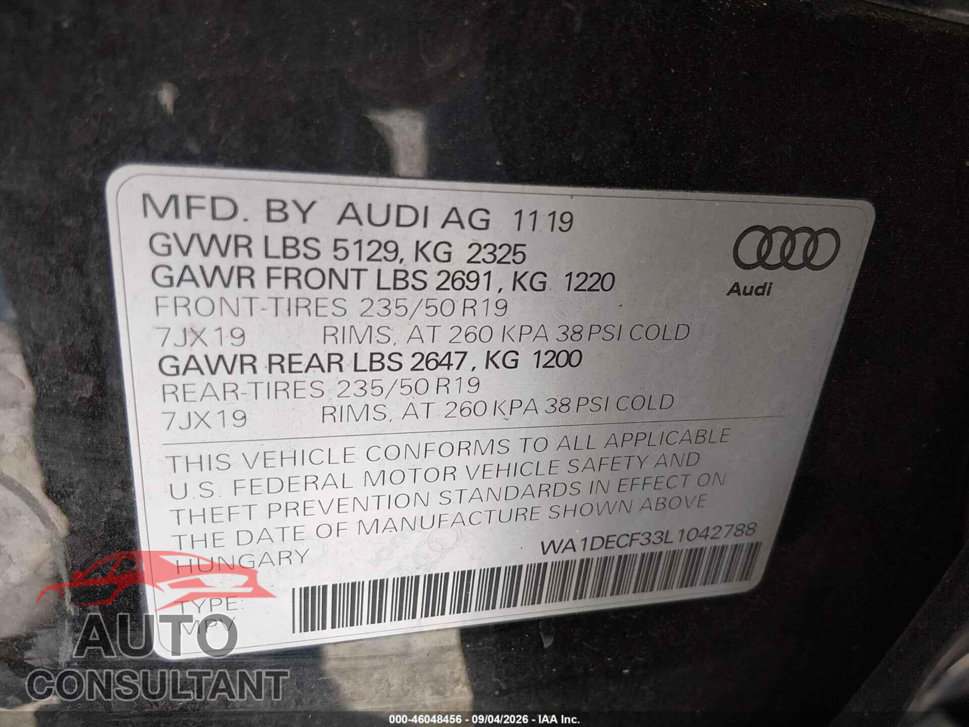 AUDI Q3 2020 - WA1DECF33L1042788