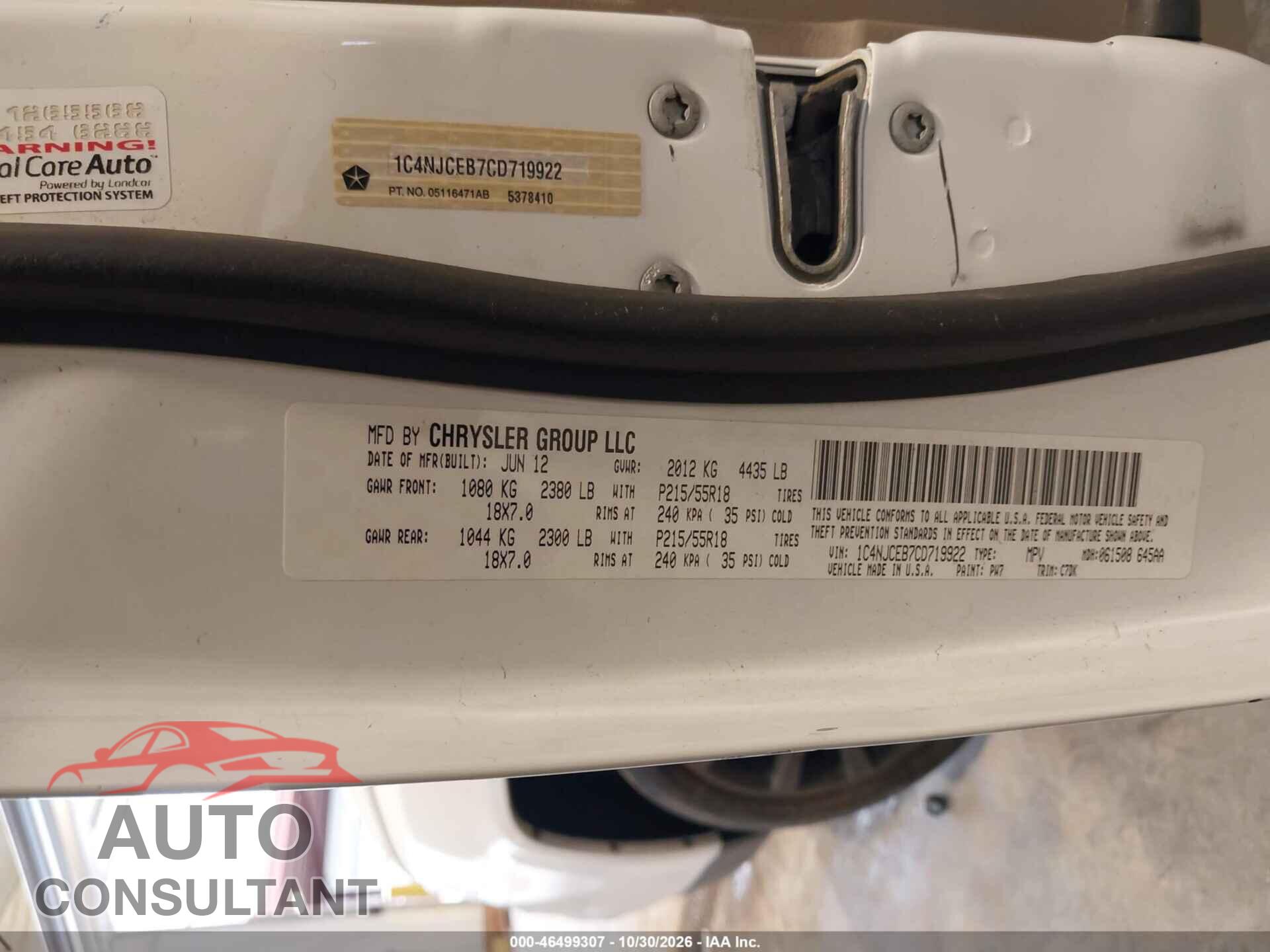 JEEP COMPASS 2012 - 1C4NJCEB7CD719922