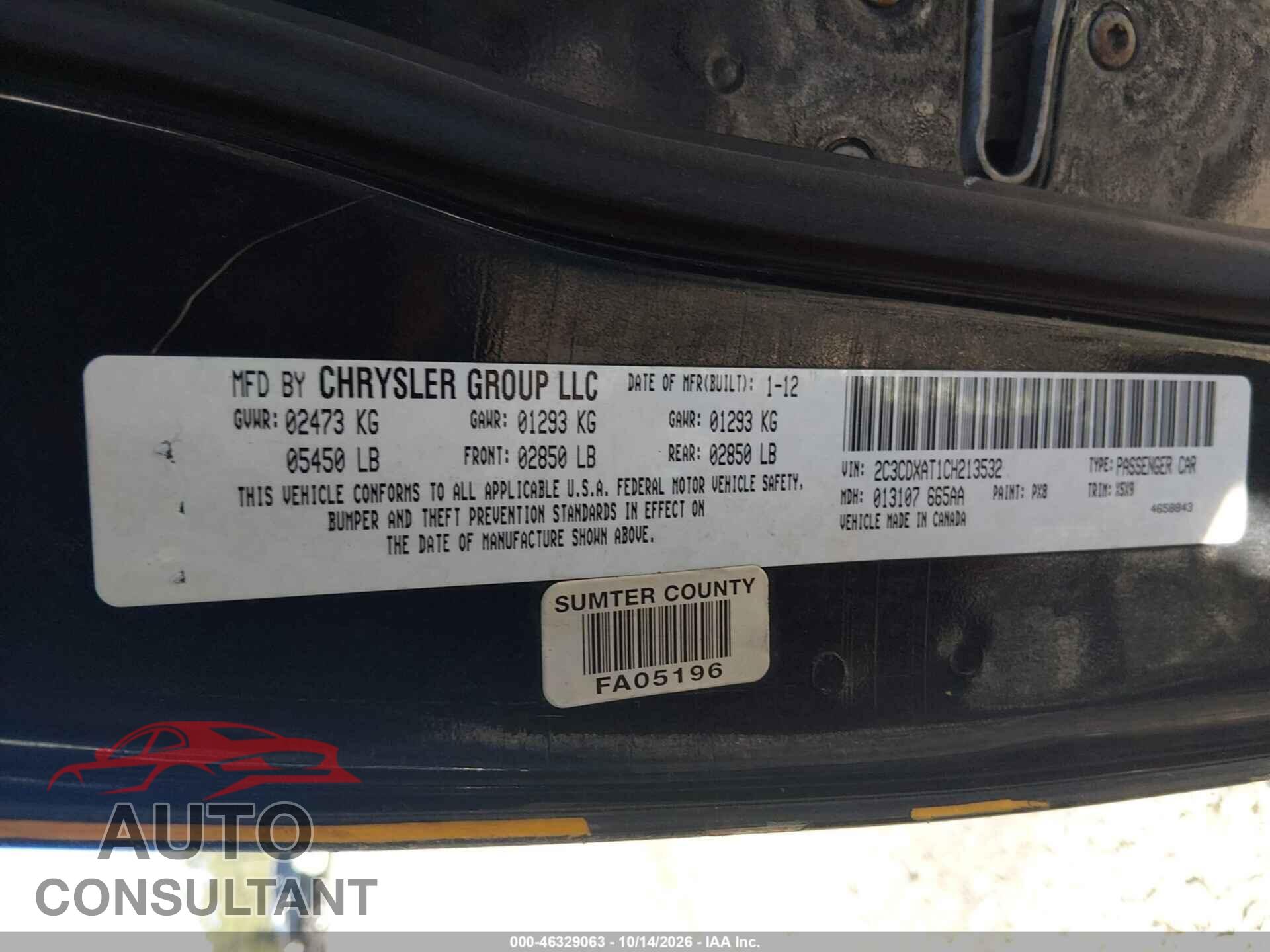 DODGE CHARGER 2012 - 2C3CDXAT1CH213532