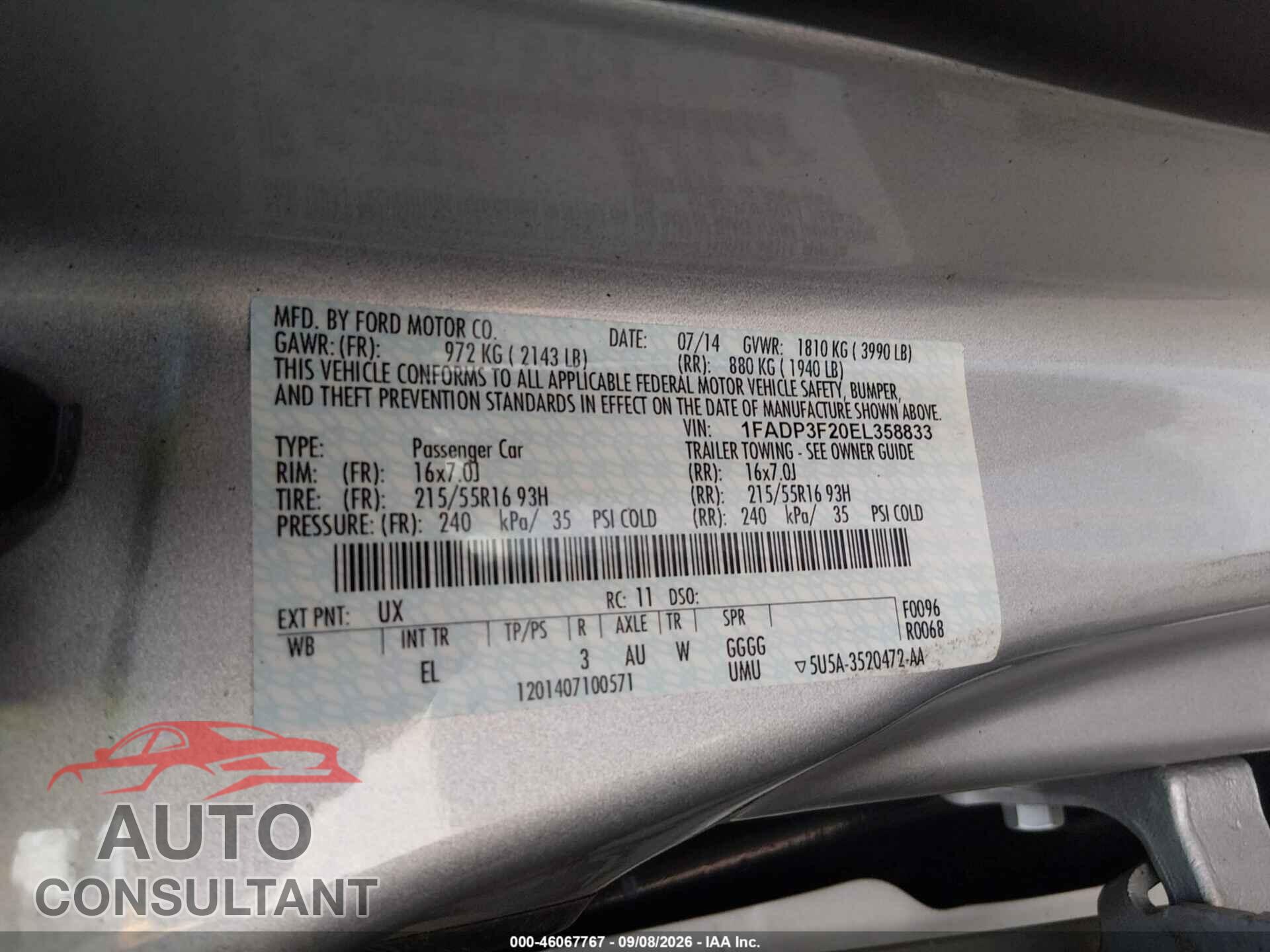 FORD FOCUS 2014 - 1FADP3F20EL358833