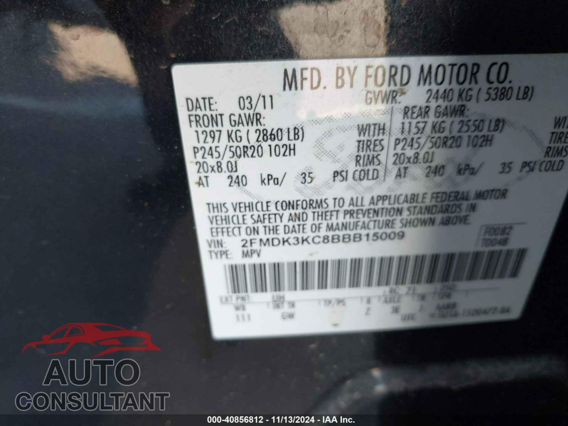 FORD EDGE 2011 - 2FMDK3KC8BBB15009