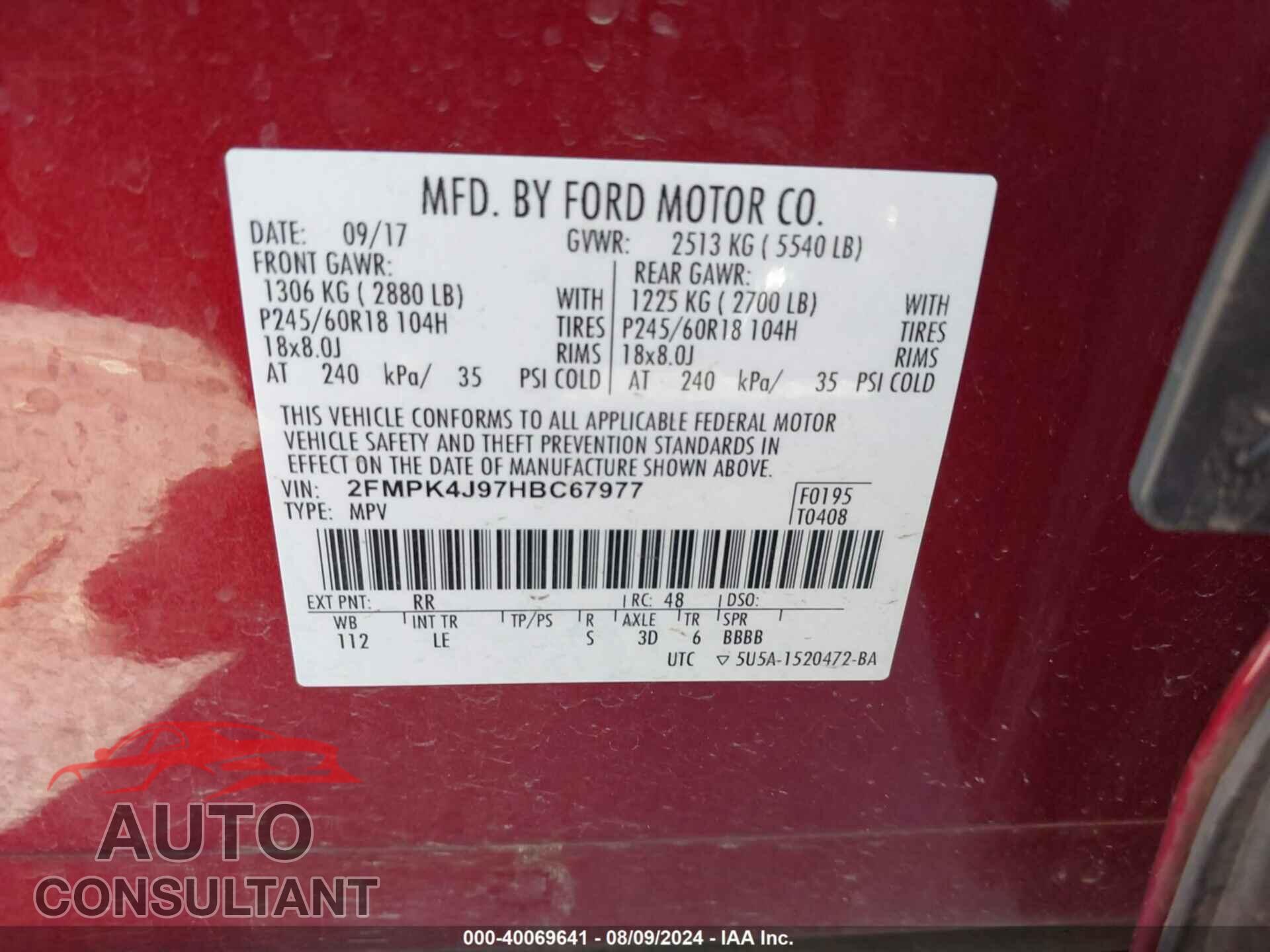 FORD EDGE 2017 - 2FMPK4J97HBC67977