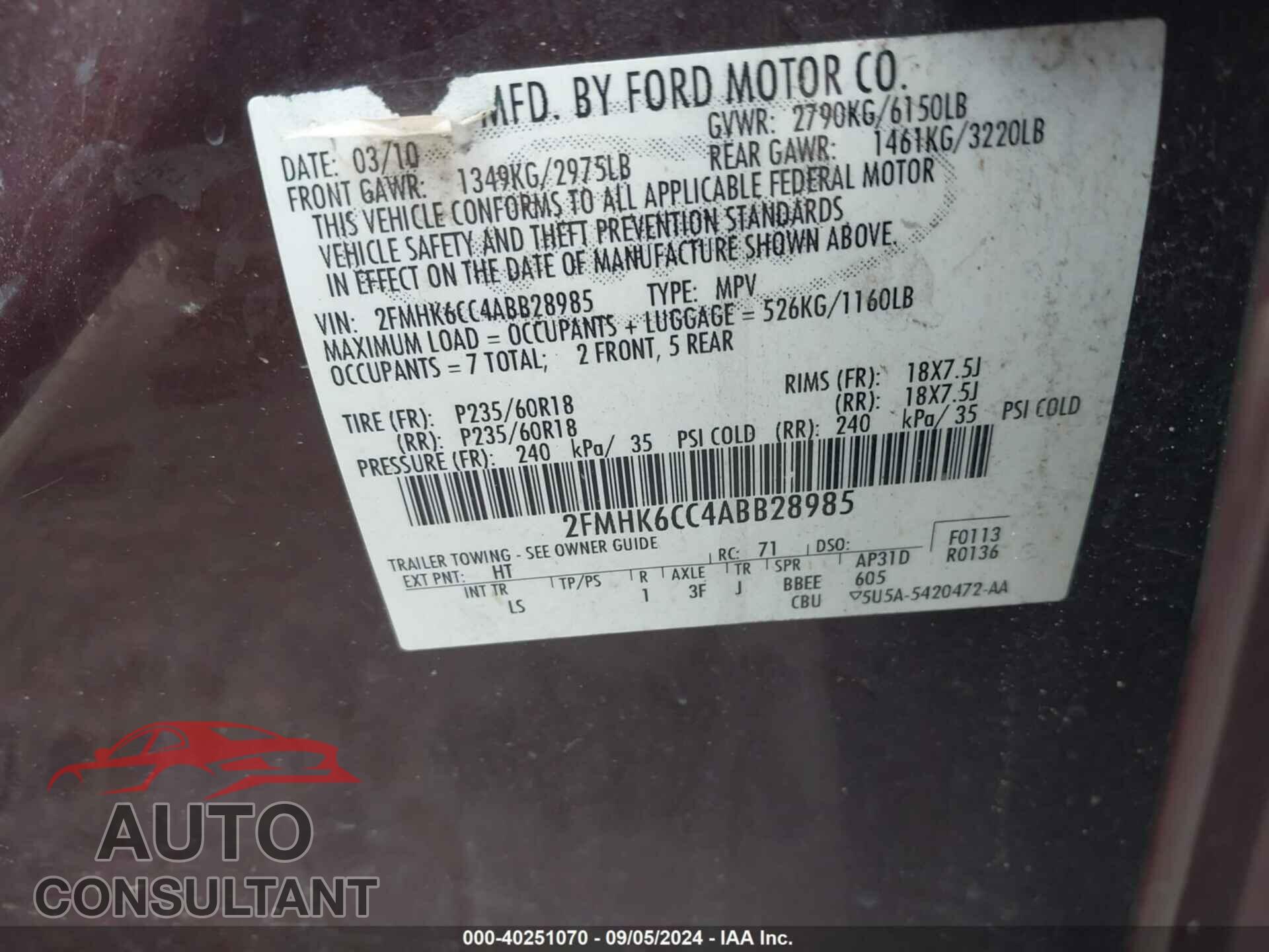 FORD FLEX 2010 - 2FMHK6CC4ABB28985
