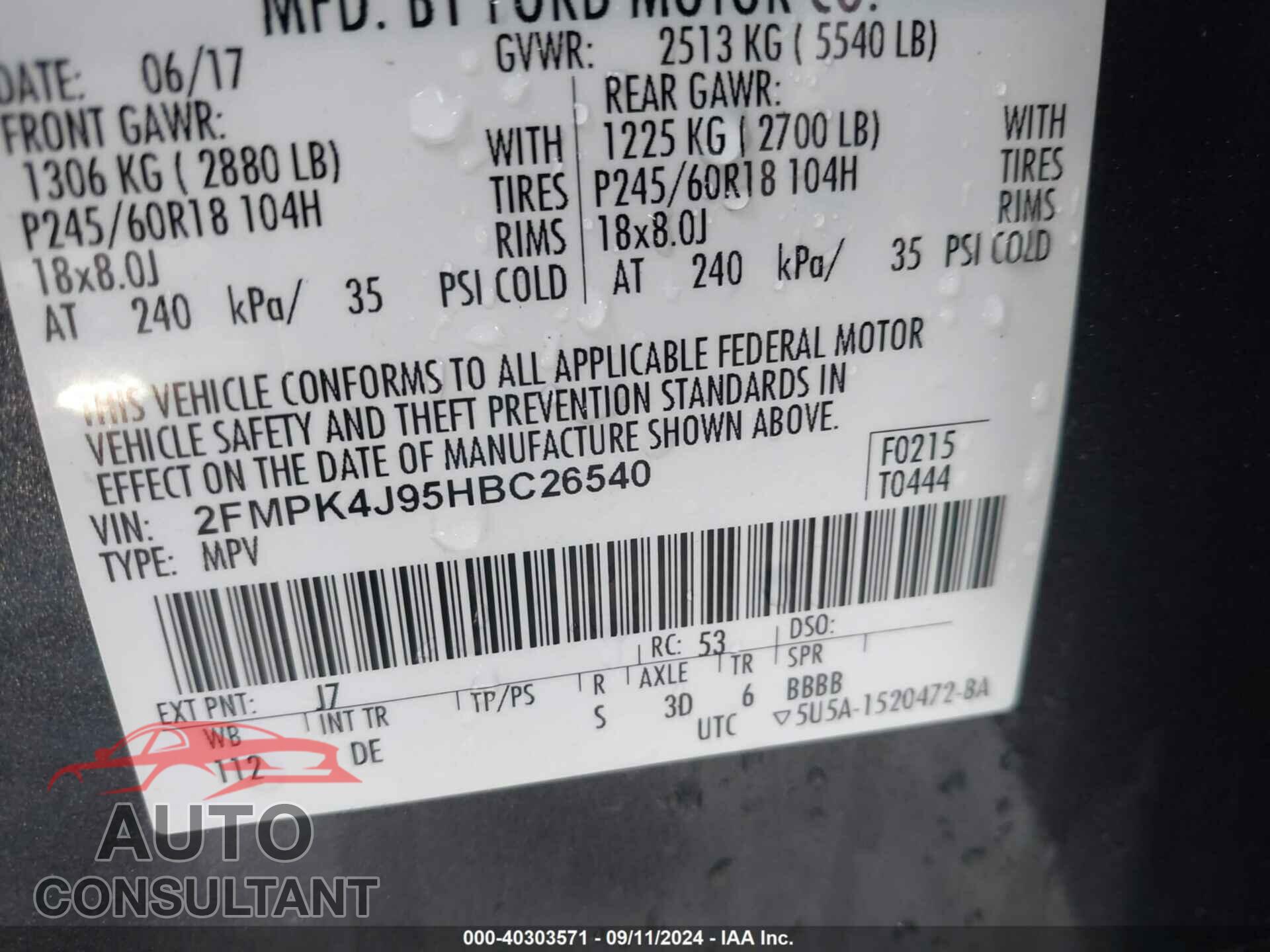 FORD EDGE 2017 - 2FMPK4J95HBC26540