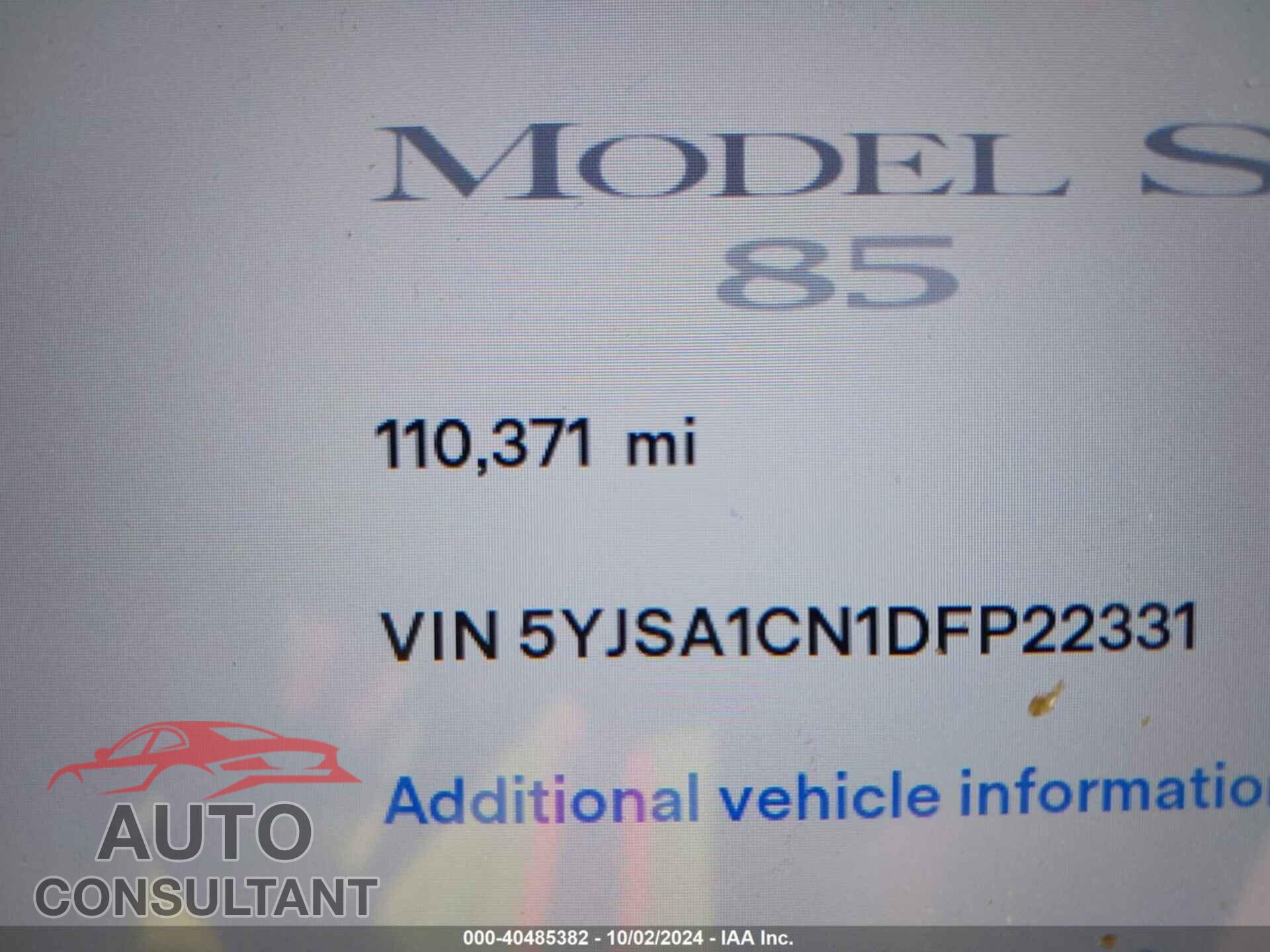 TESLA MODEL S 2013 - 5YJSA1CN1DFP22331