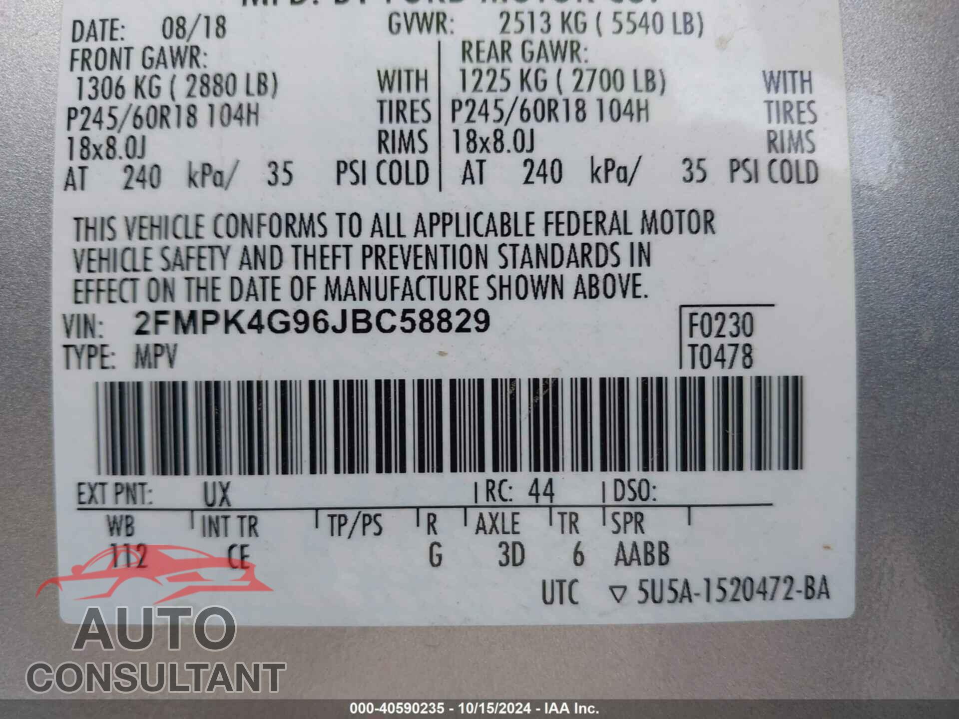 FORD EDGE 2018 - 2FMPK4G96JBC58829