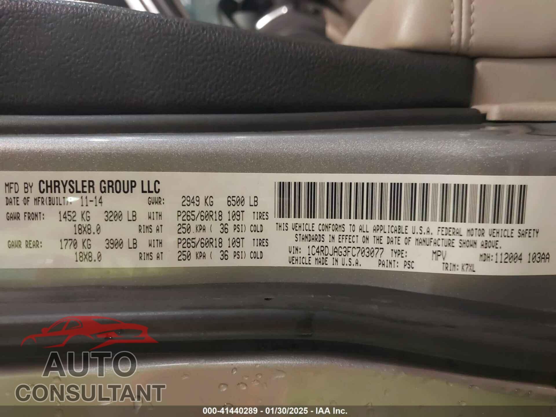 DODGE DURANGO 2015 - 1C4RDJAG3FC703077