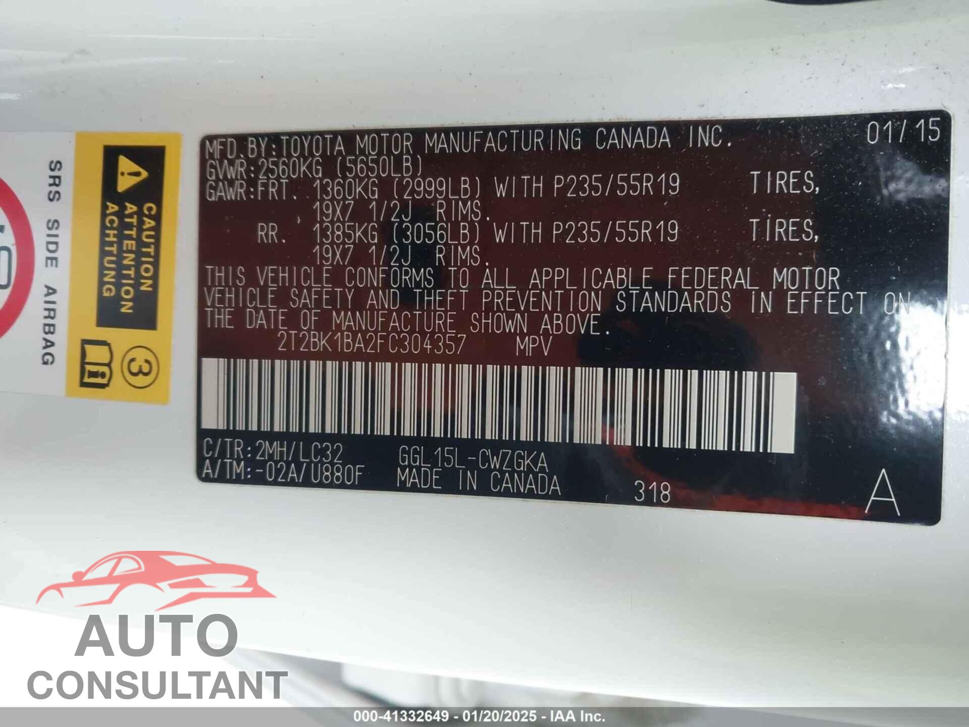 LEXUS RX 350 2015 - 2T2BK1BA2FC304357