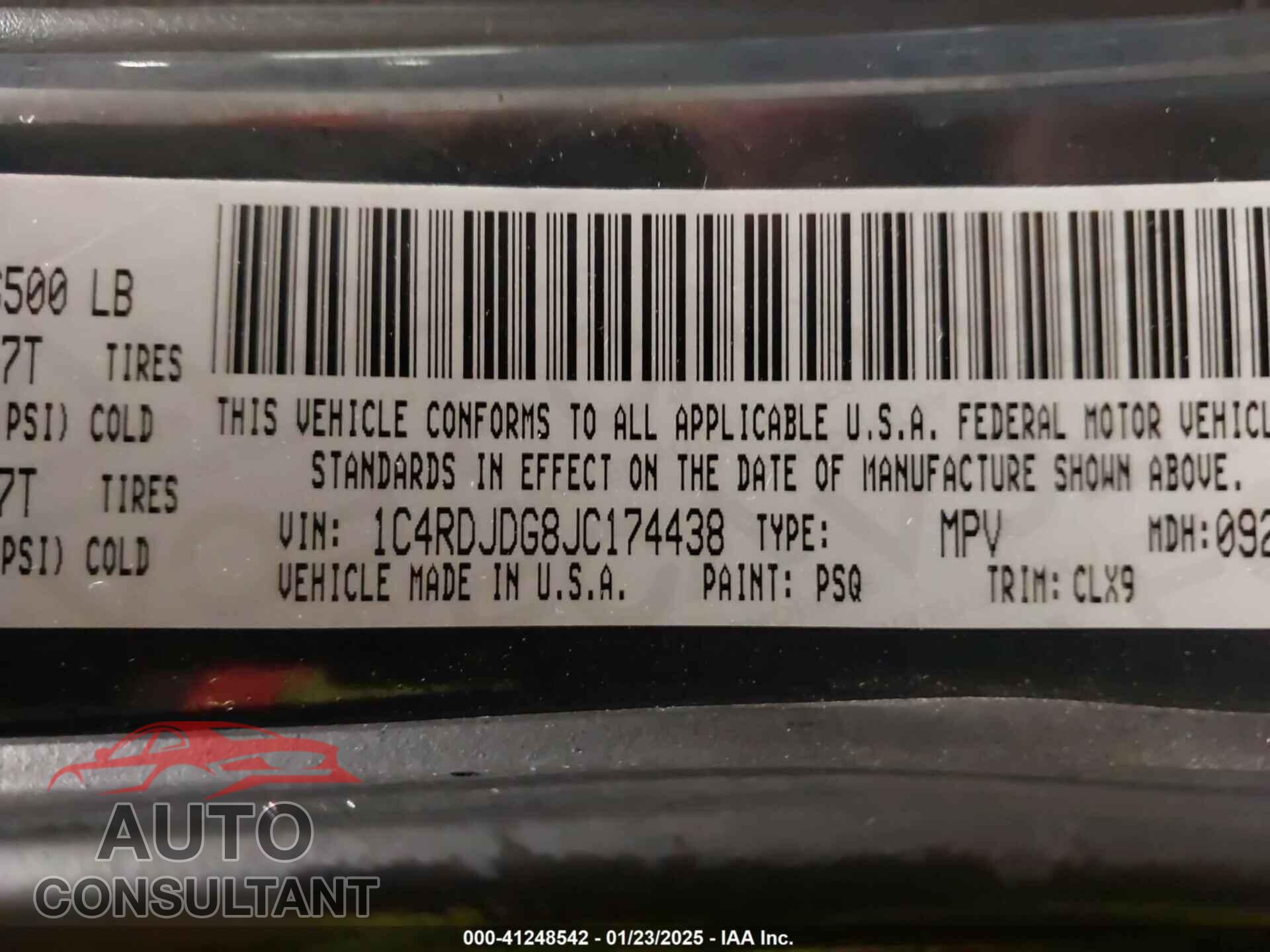 DODGE DURANGO 2018 - 1C4RDJDG8JC174438