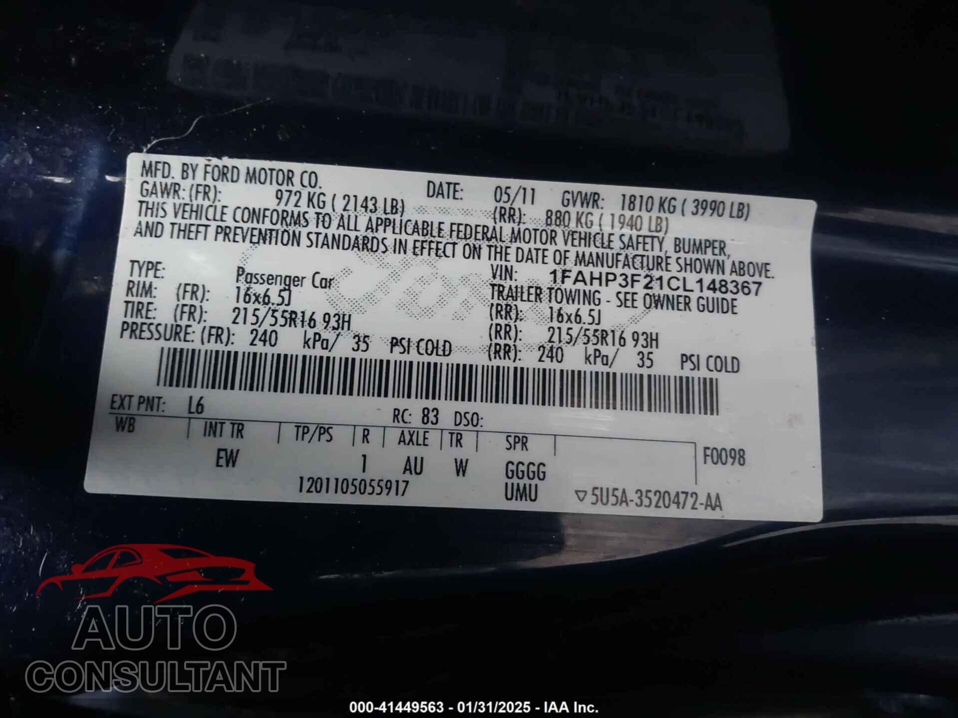 FORD FOCUS 2012 - 1FAHP3F21CL148367