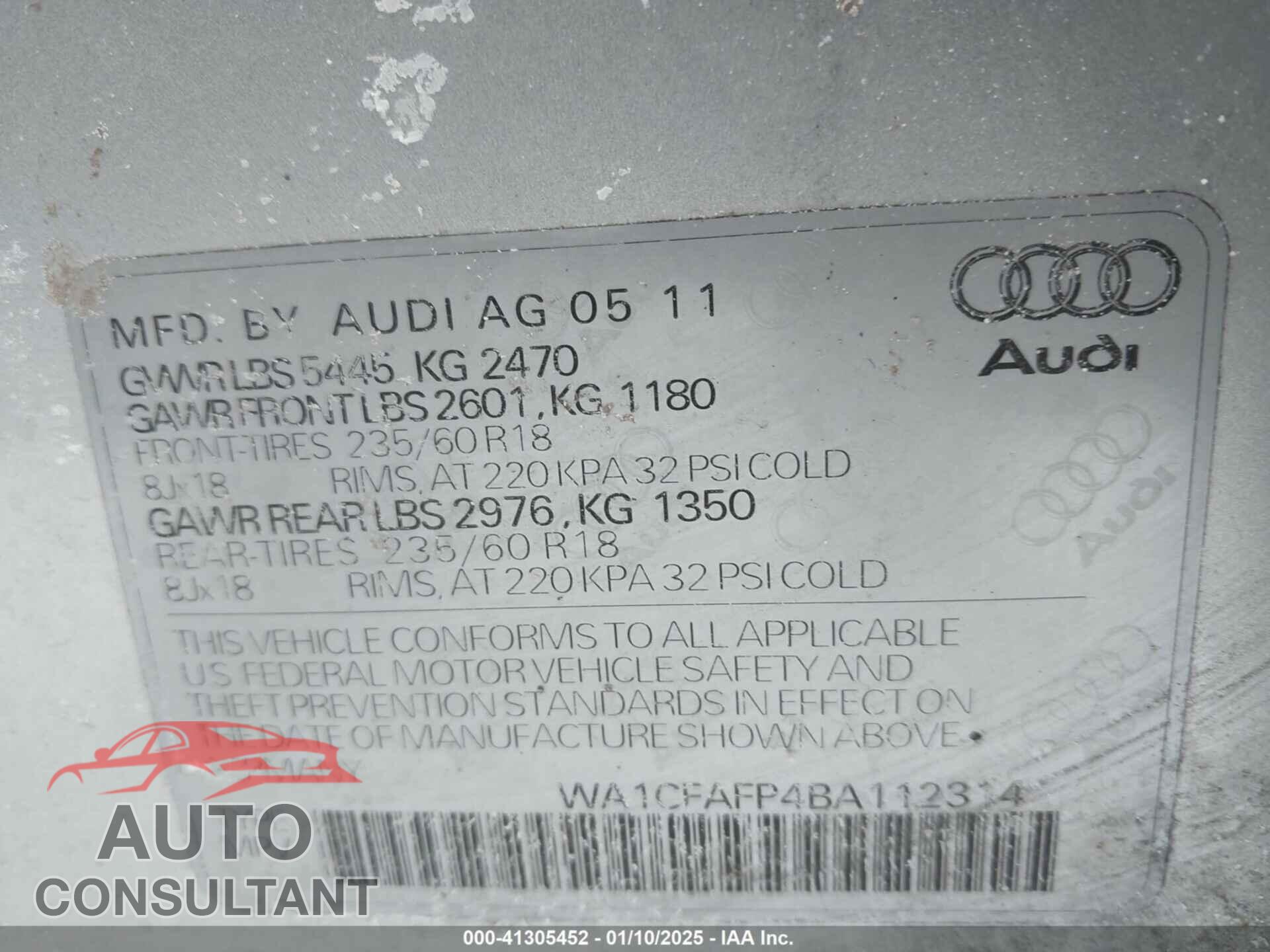 AUDI Q5 2011 - WA1CFAFP4BA112314