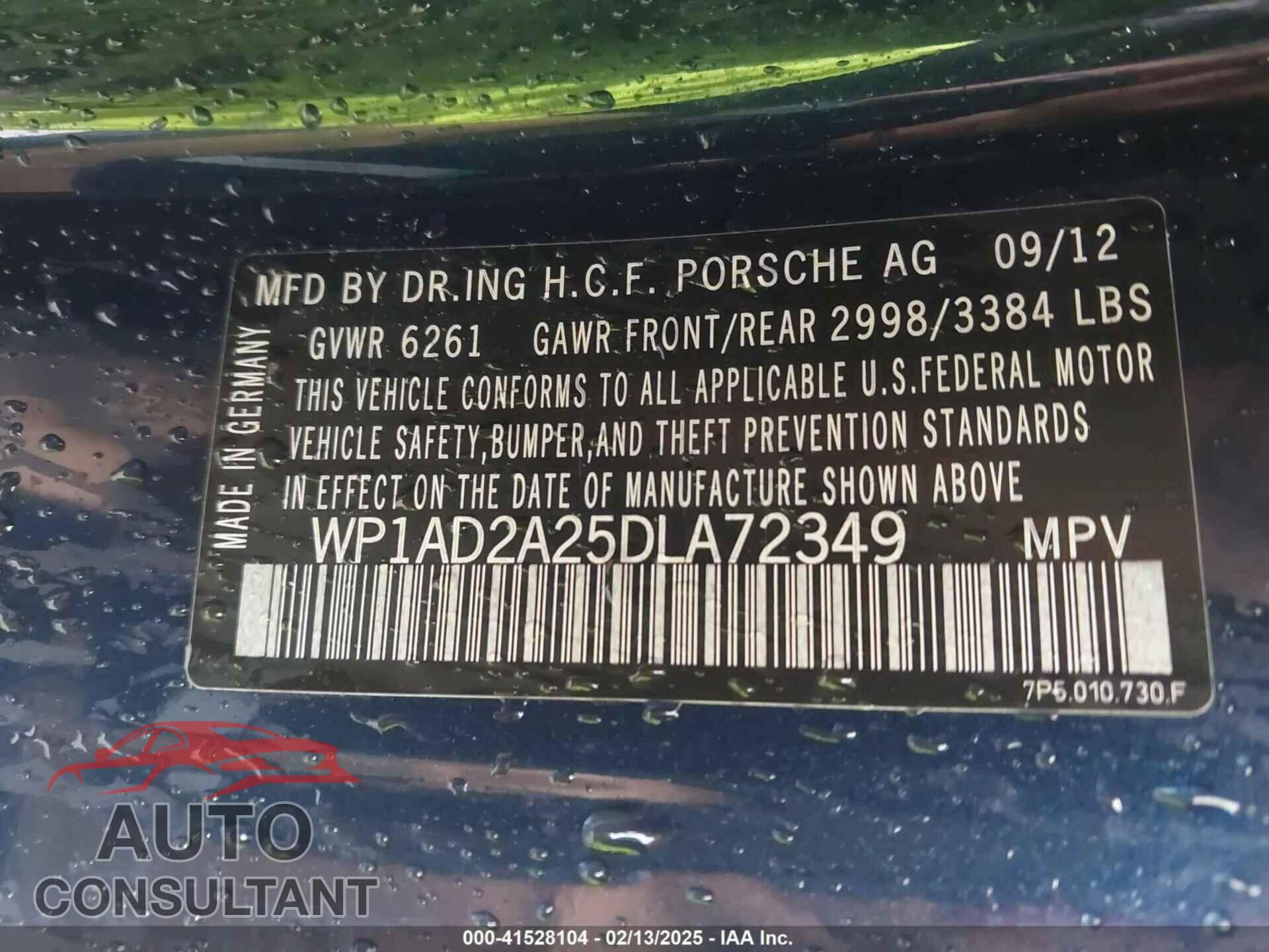 PORSCHE CAYENNE 2013 - WP1AD2A25DLA72349