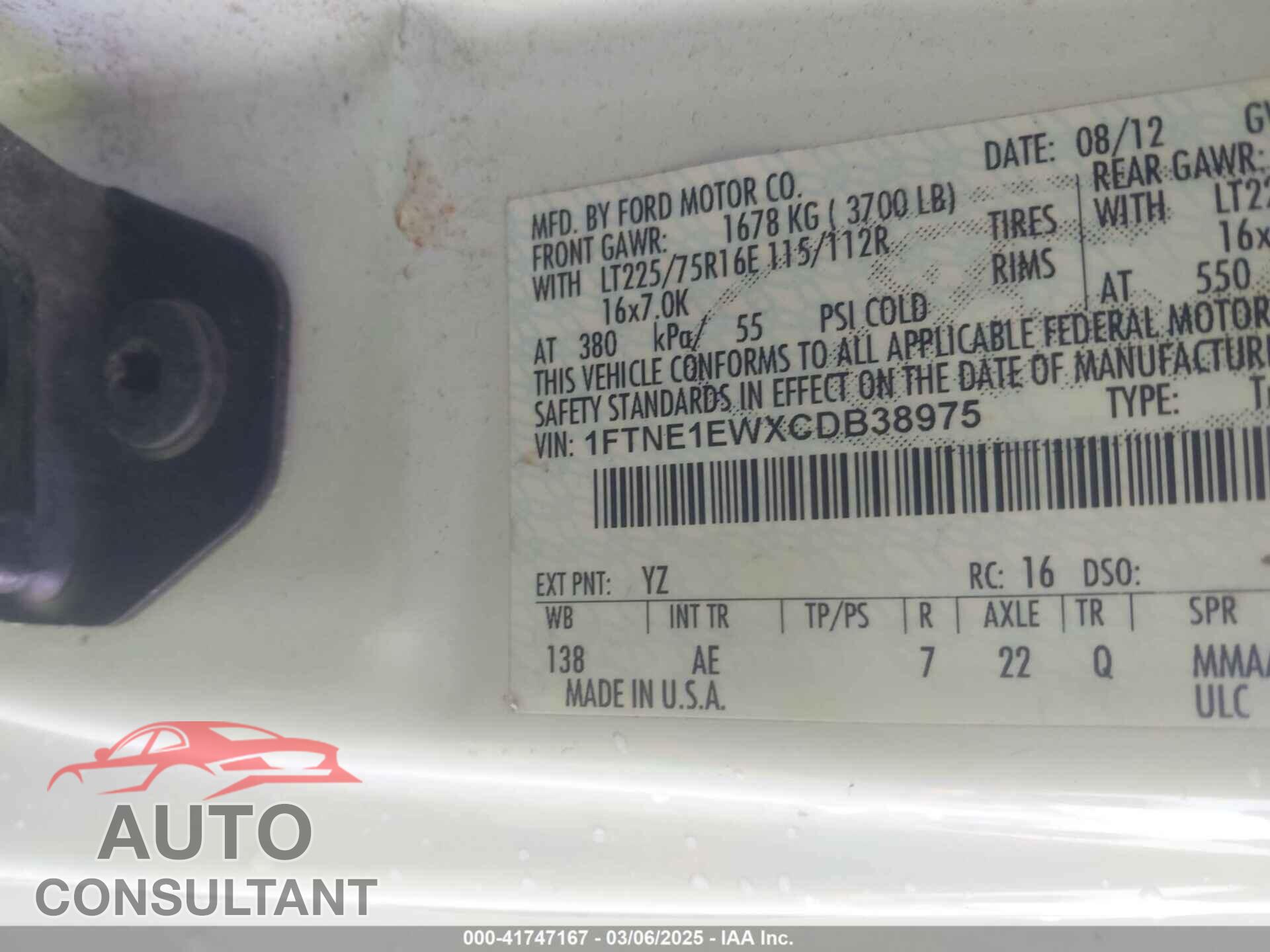 FORD E-150 2012 - 1FTNE1EWXCDB38975